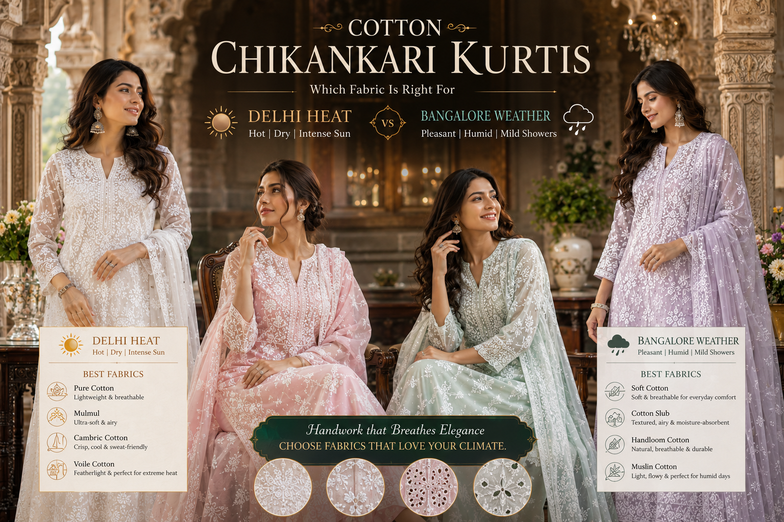 Cotton Chikankari Kurtis - Which Fabric Is Right for Delhi Heat vs Bangalore Weather