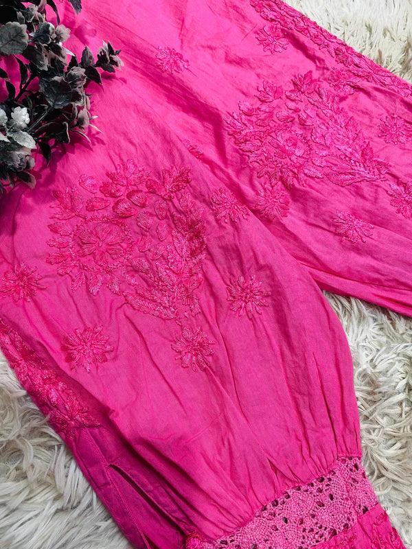 CHIKANKARI PINK AFGANI PANT
