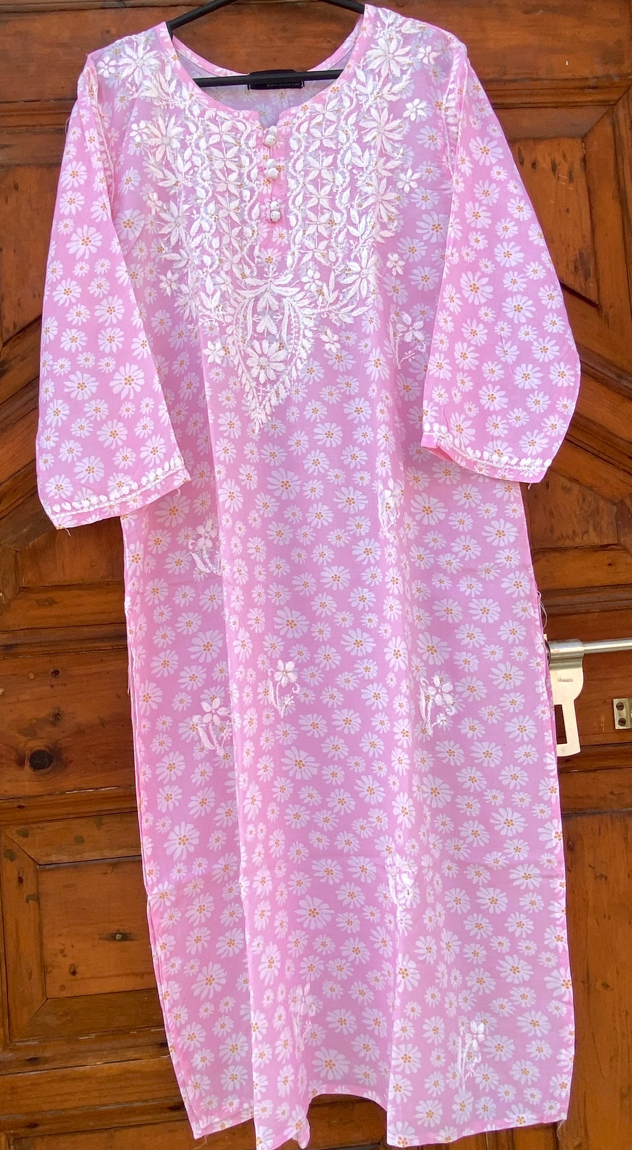 PINK MODAL PRINTED CHIKANKARI KURTI