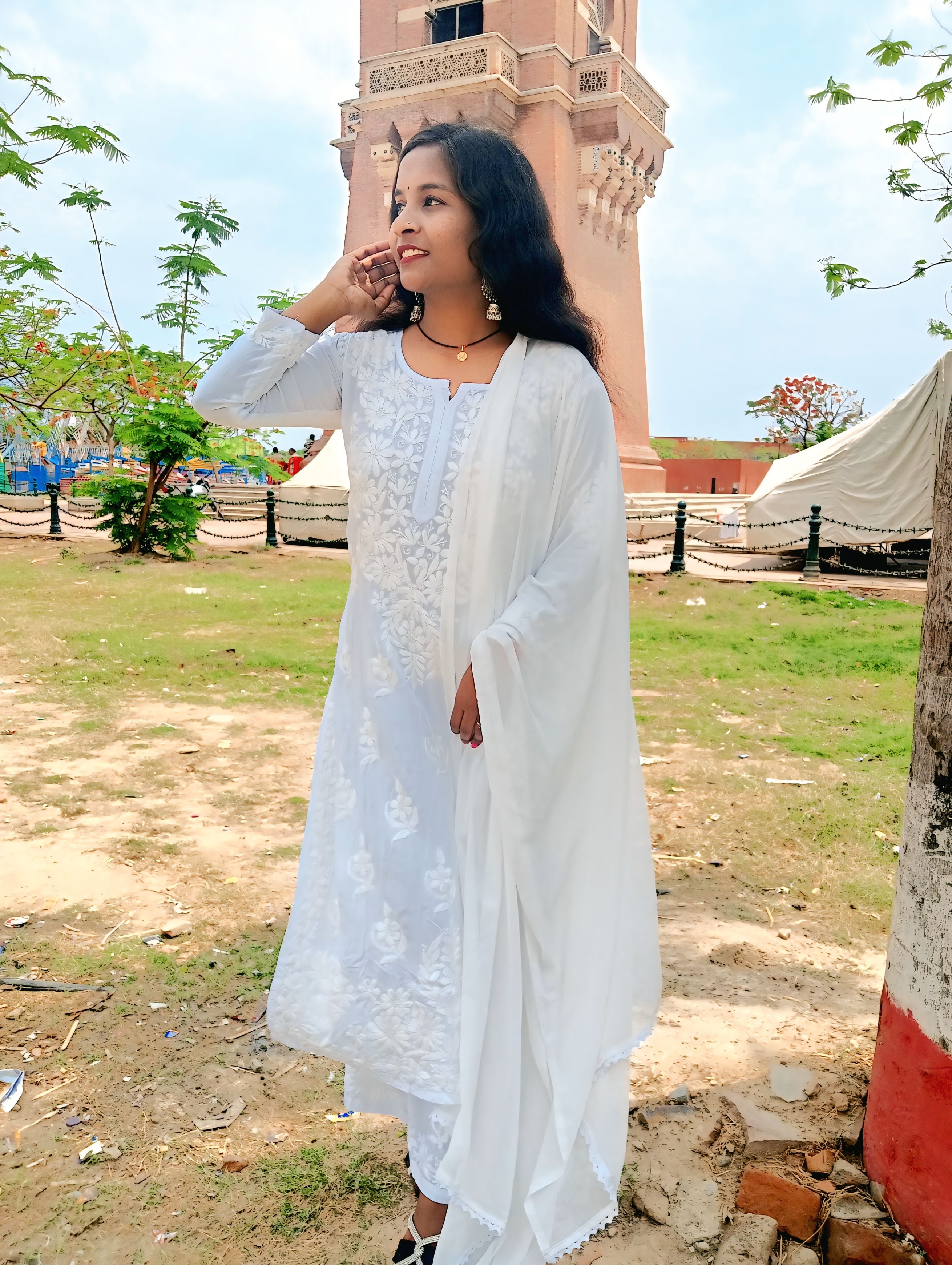 SNEHA WHITE MODAL CHIKANKARI SETS