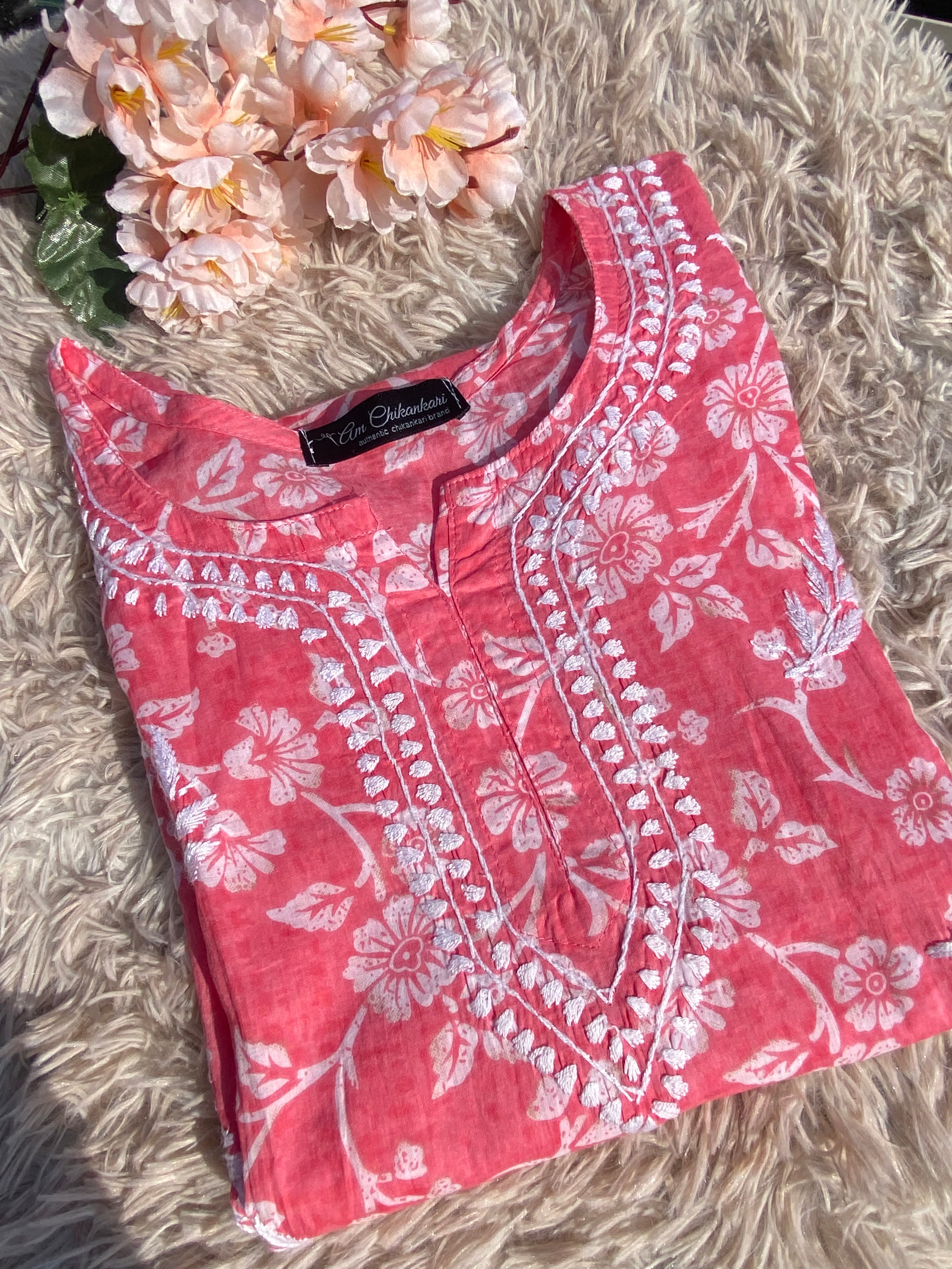 MULMUL CHIKANKARI KURTI