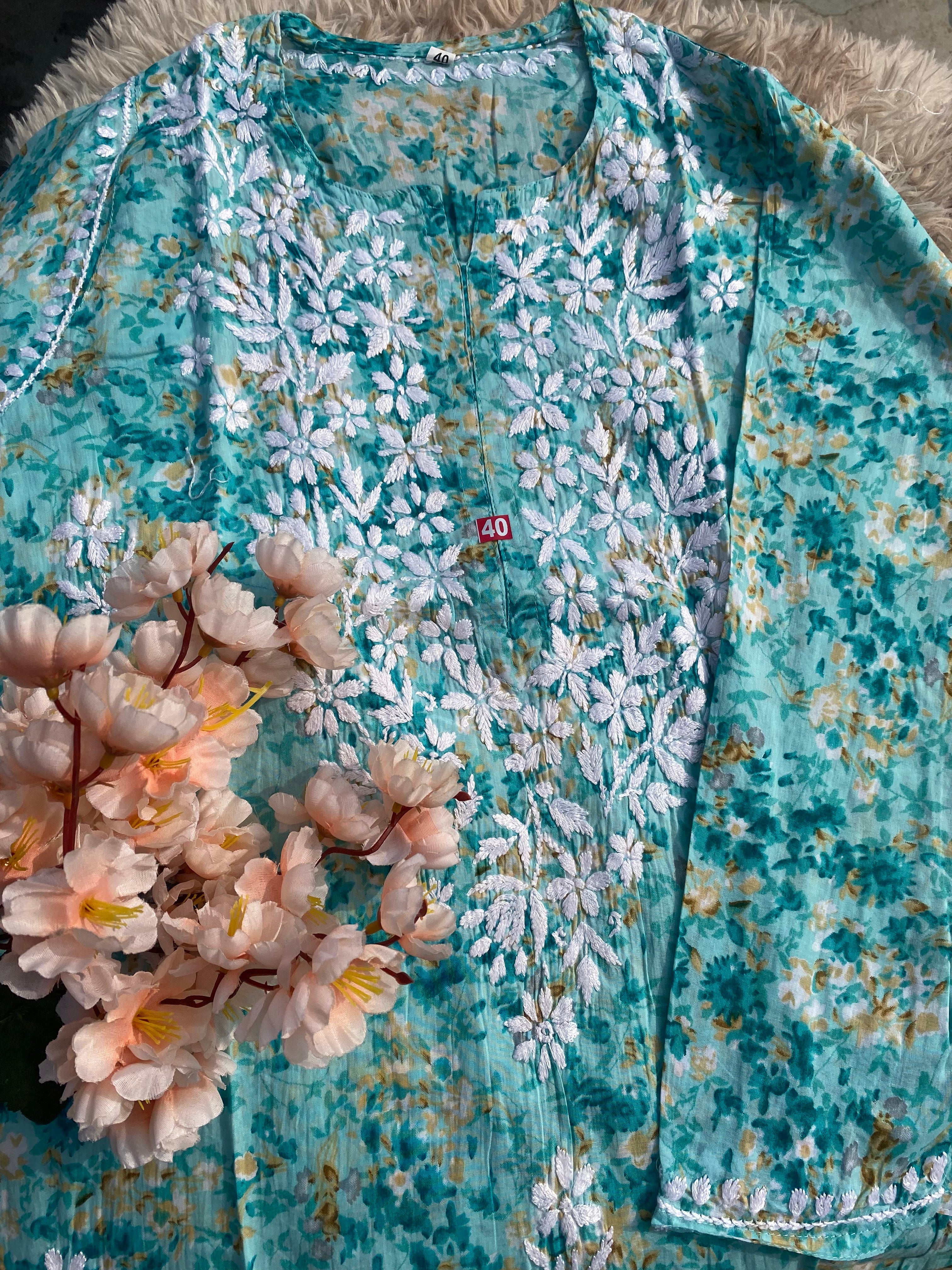 NETRA PRINTED AQUA GREEN SET