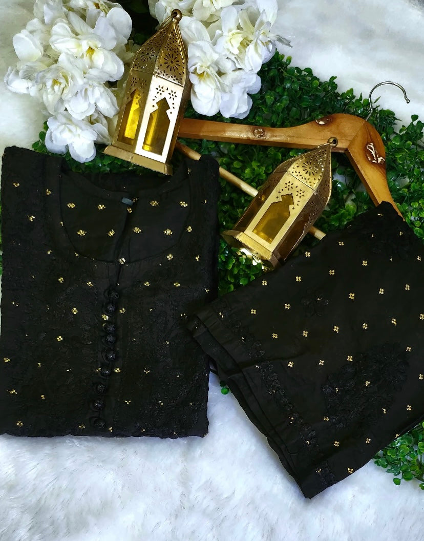 CHANDERI PREMIUM-BLACK CHIKANKARI SET