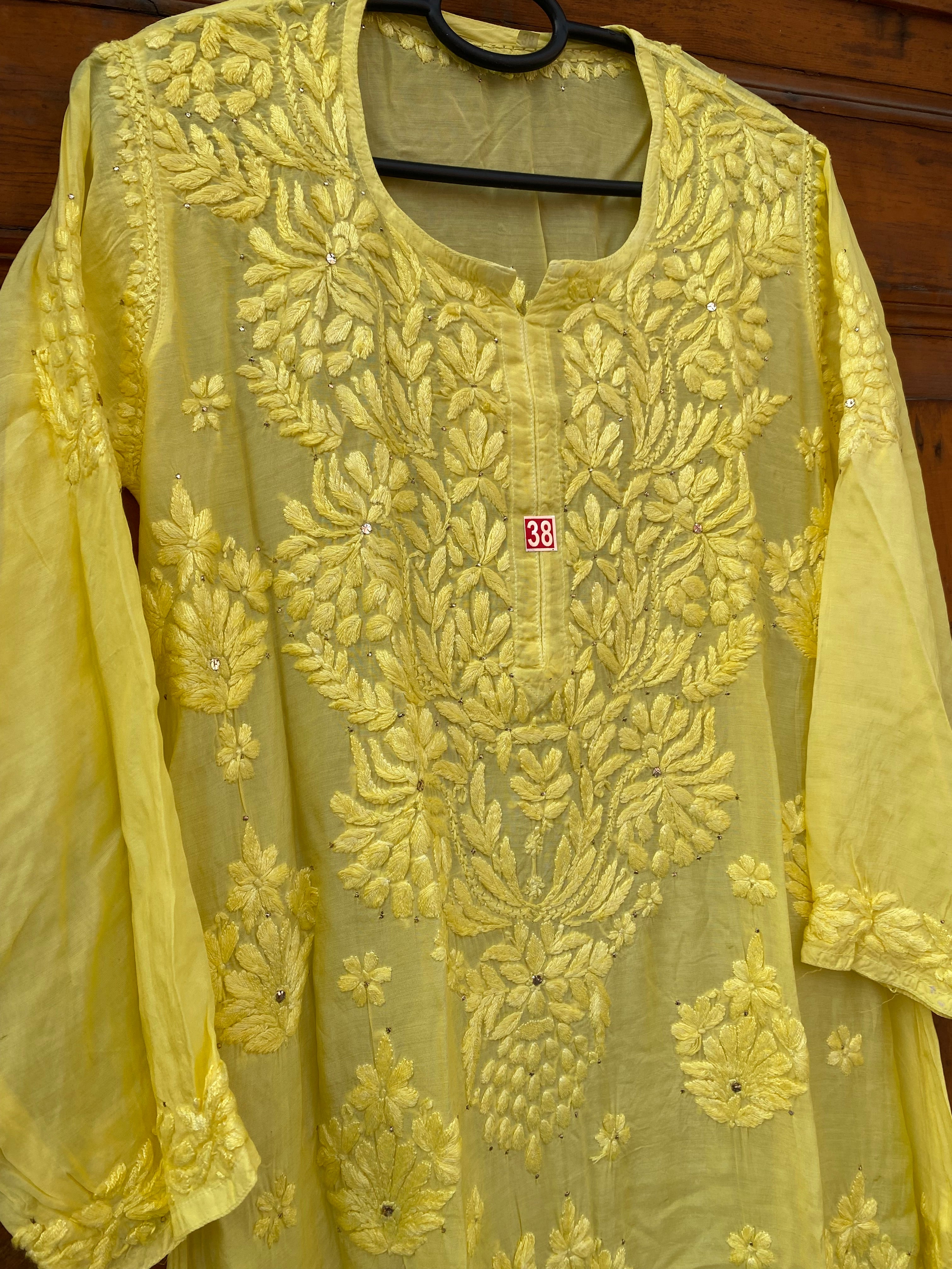 INAYA 3D WORK MUKESH SILK KURTI YELLOW