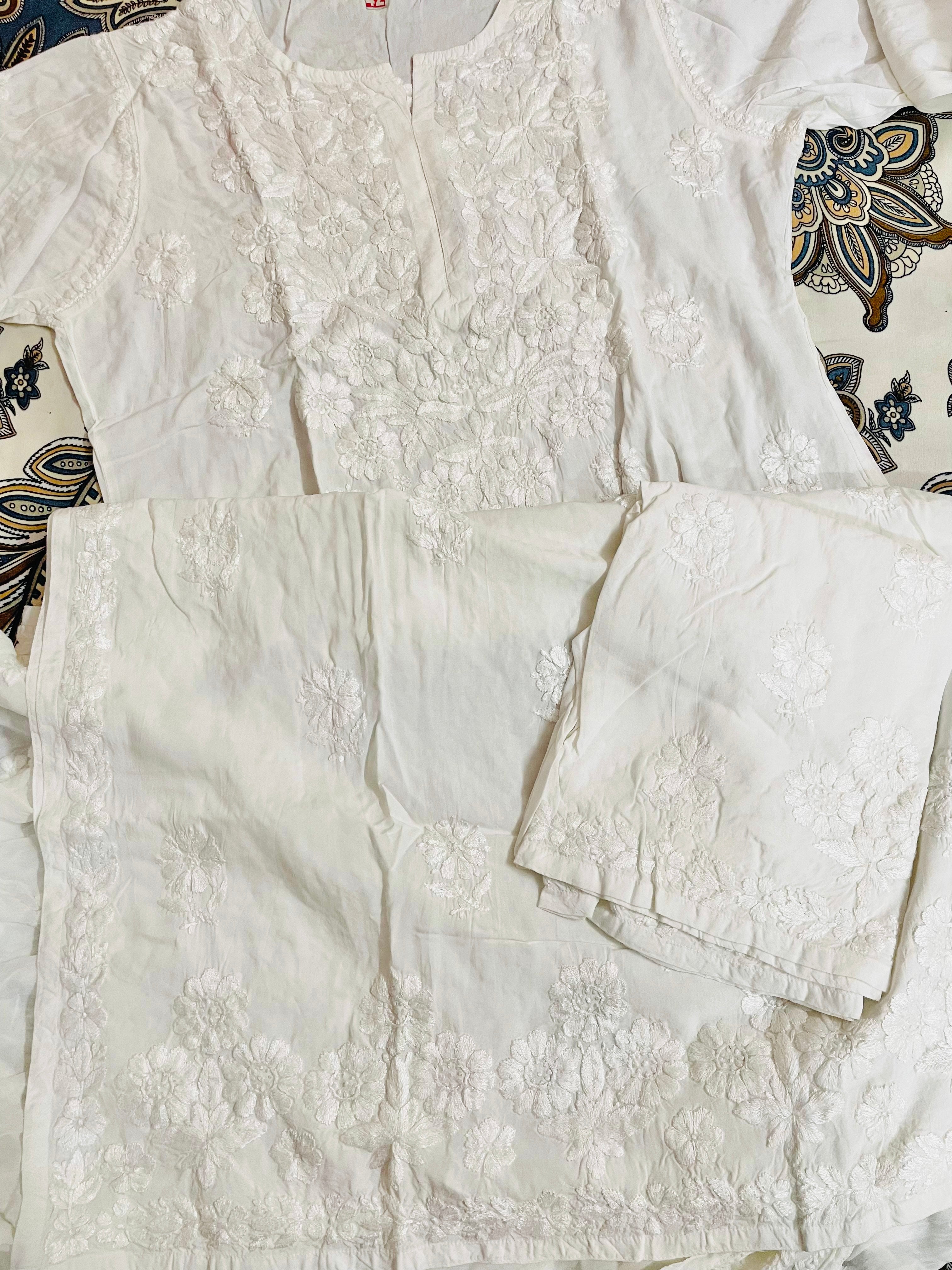 SNEHA WHITE MODAL CHIKANKARI SETS