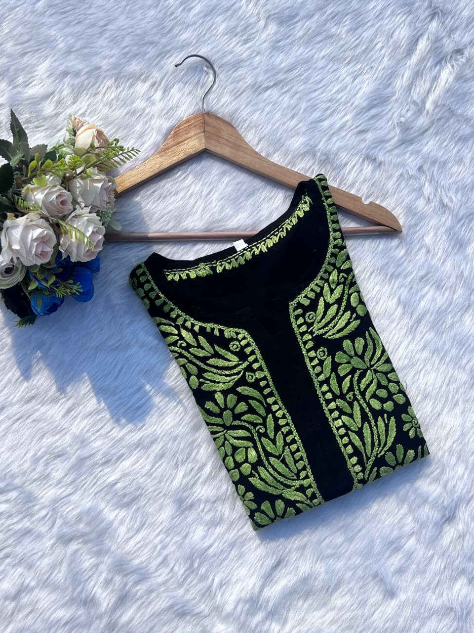 TRENDING CHIKANKARI EMBROIDED KURTI GREEN