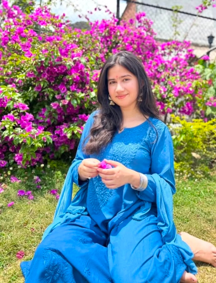 GUNJAN REYON 3PC CHIKANKARI SETS BLUE