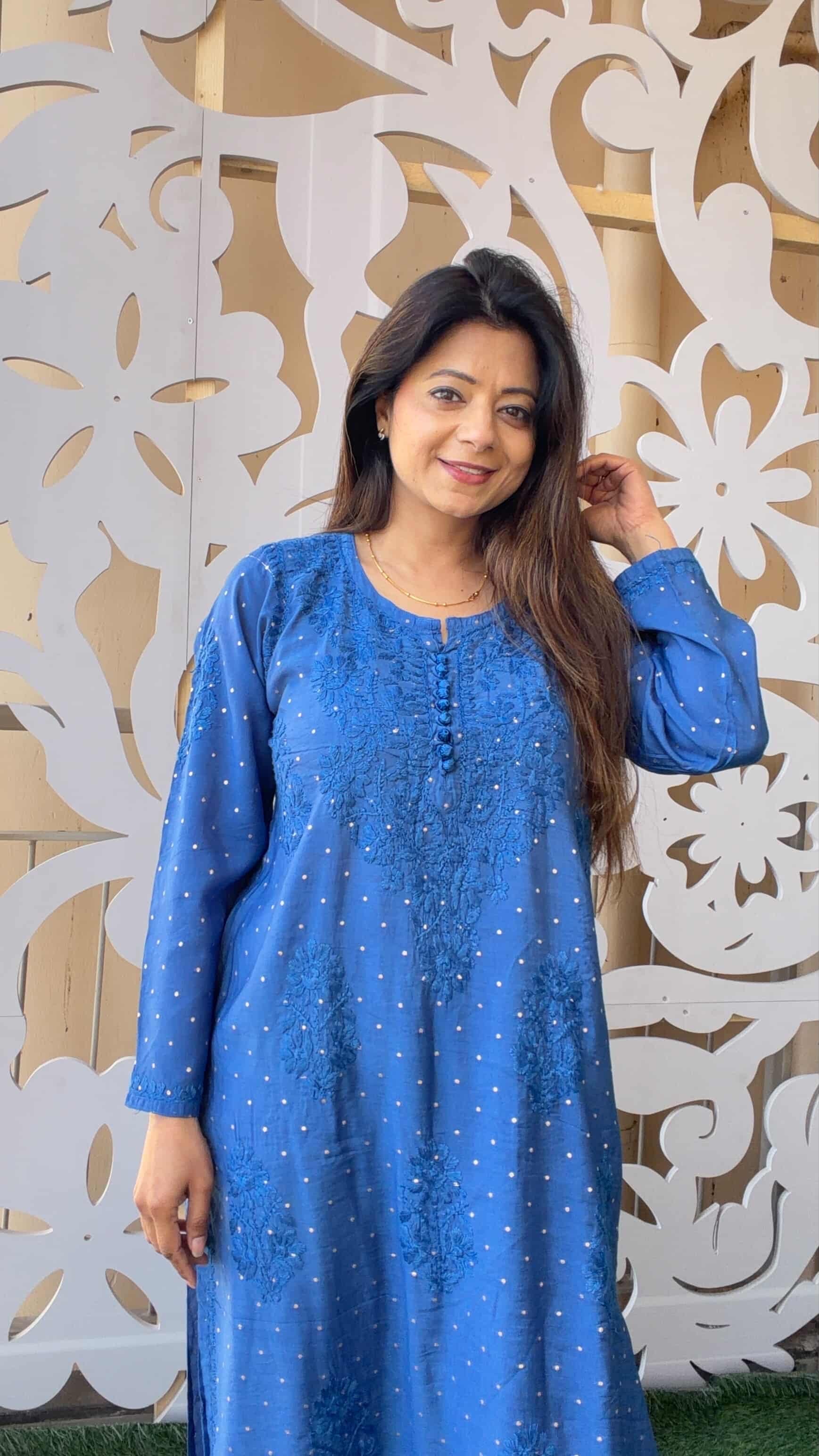 CHANDERI PREMIUM-BLUE CHIKANKARI SET