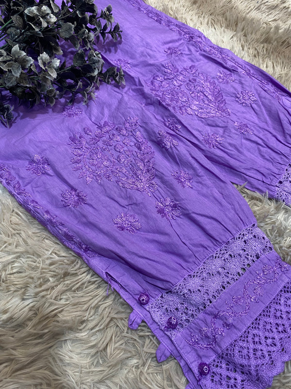 CHIKANKARI LAVENDER AFGANI BOTTOM PANT