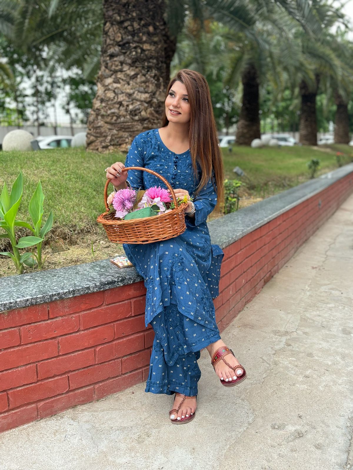 CHANDERI PREMIUM-BLUE CHIKANKARI SET