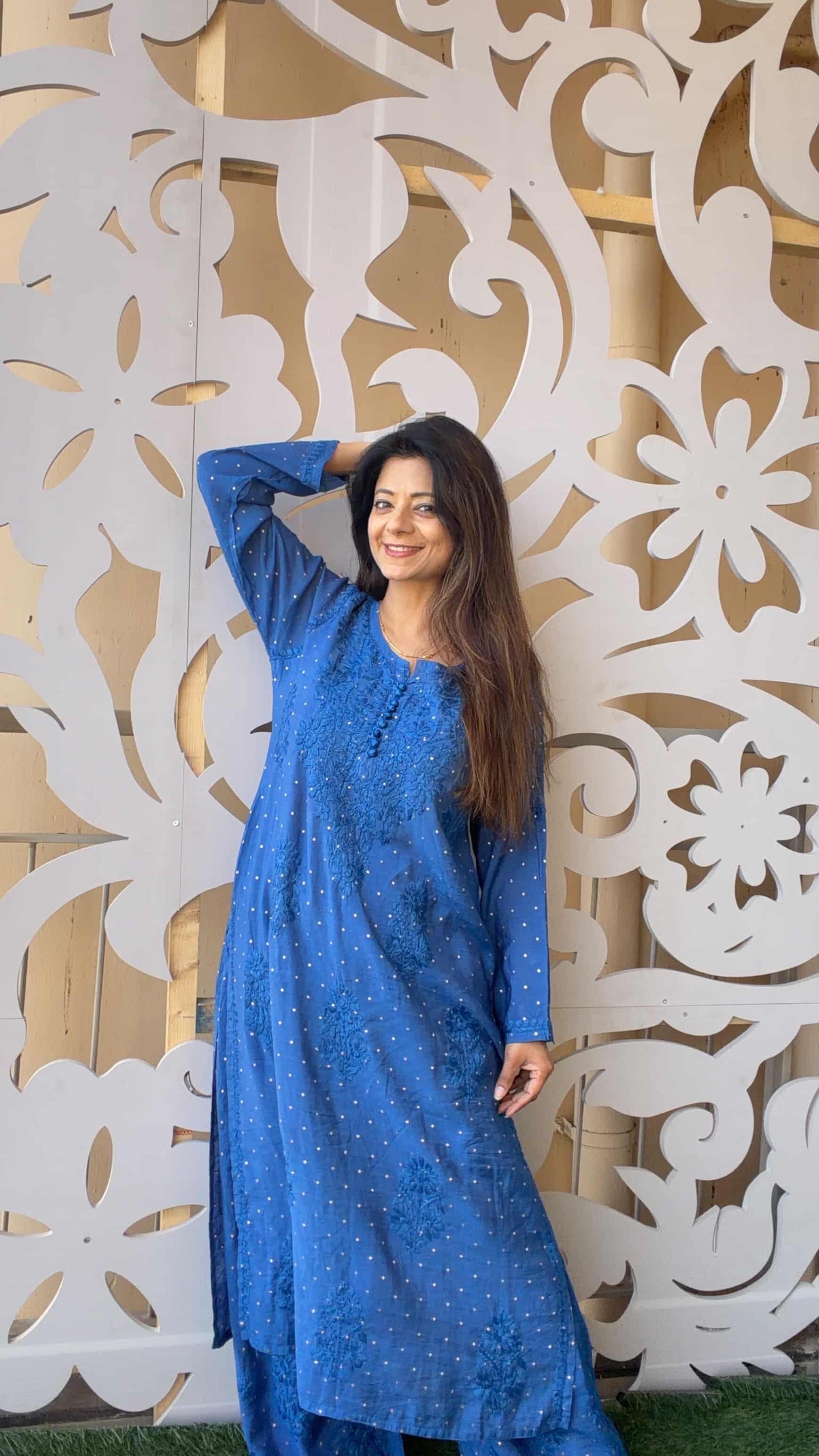 CHANDERI PREMIUM-BLUE CHIKANKARI SET