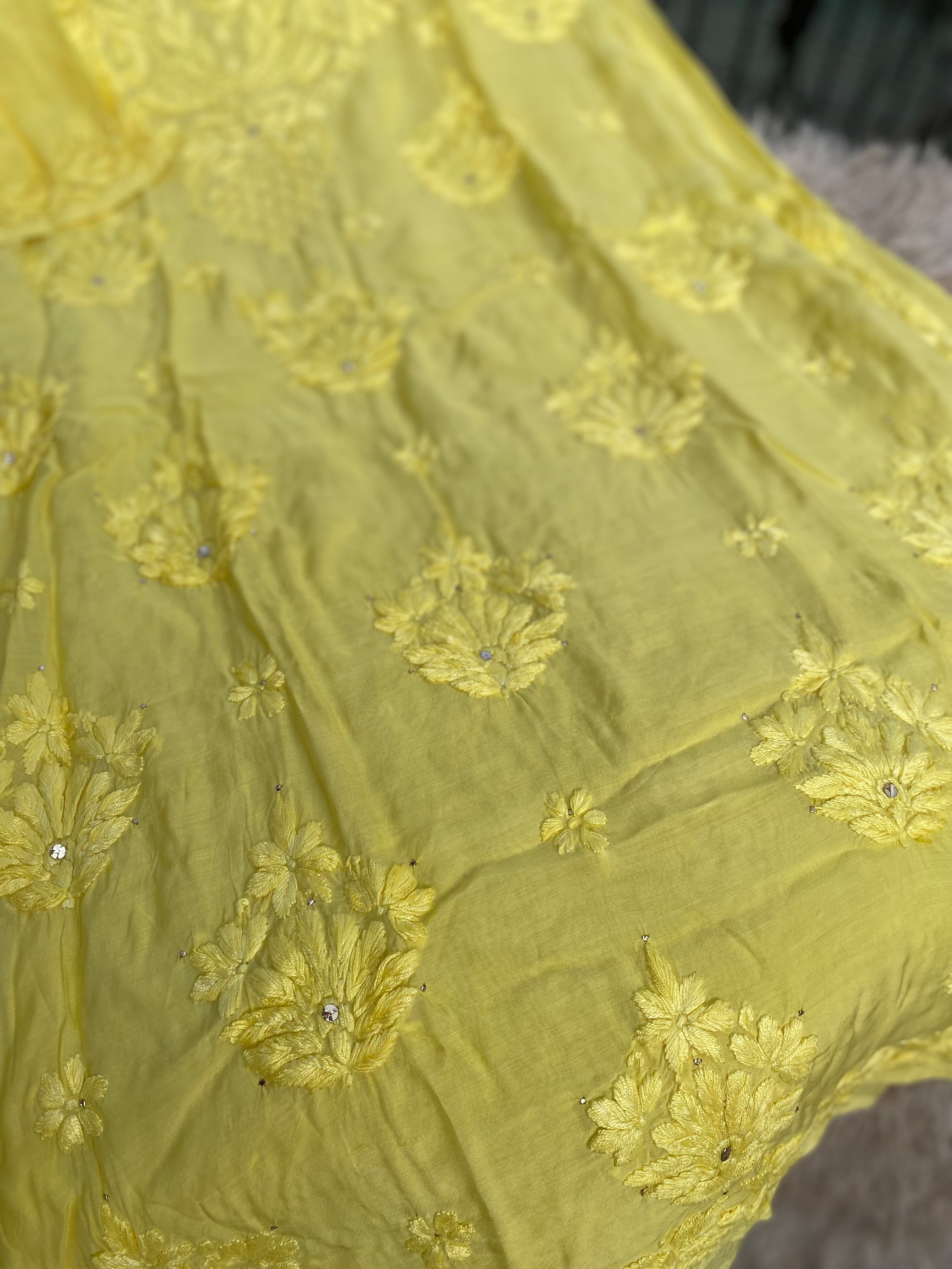 INAYA 3D WORK MUKESH SILK KURTI YELLOW