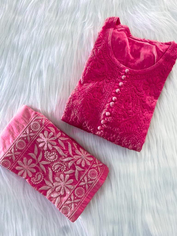 RAHA CHIKANAKARI  DOBBY SET RANI PINK