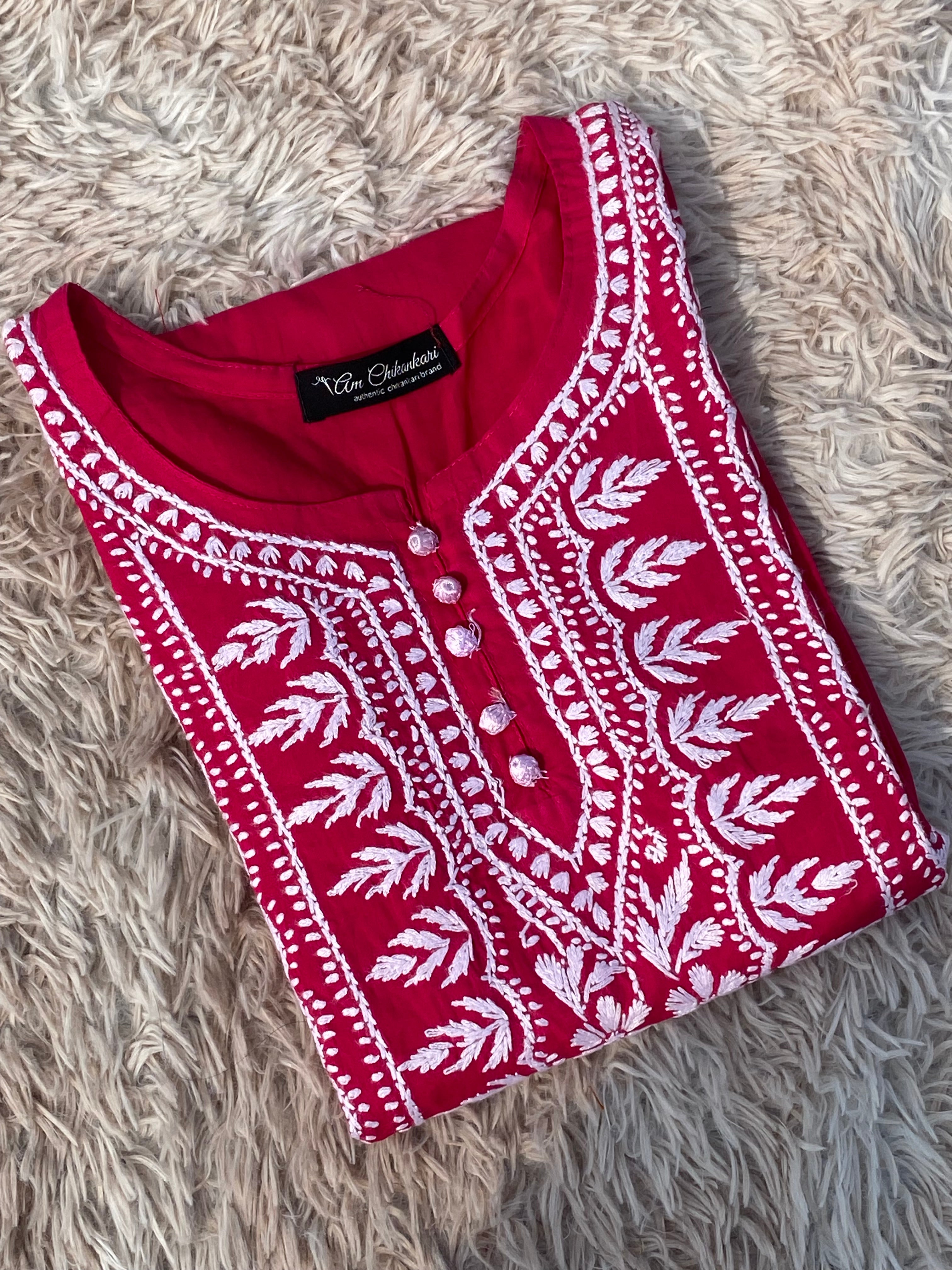 PINK CROCHET BUTTON KURTI