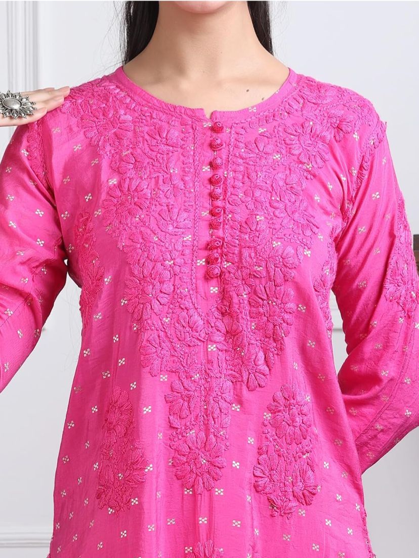CHANDERI PREMIUM-PINK CHIKANKARI SET
