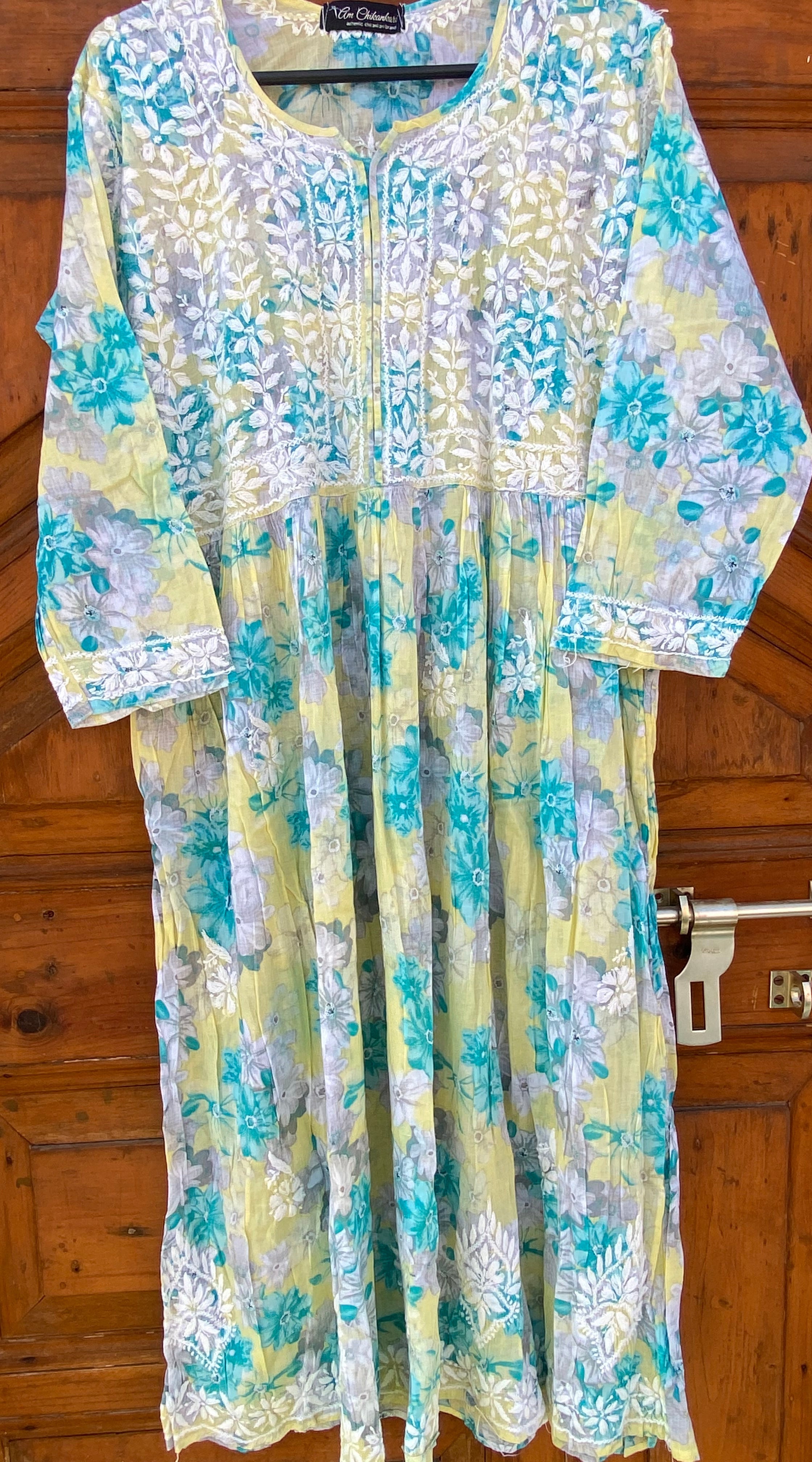 MULMUL A LINE CHIKANKARI GOWN