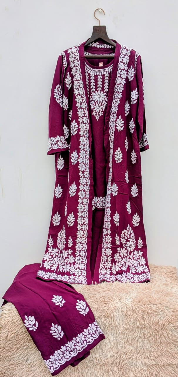 SUZAN SHRUG 3PC CHIKANKARI SET