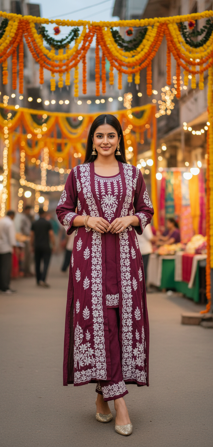 SUZAN SHRUG 3PC CHIKANKARI SET