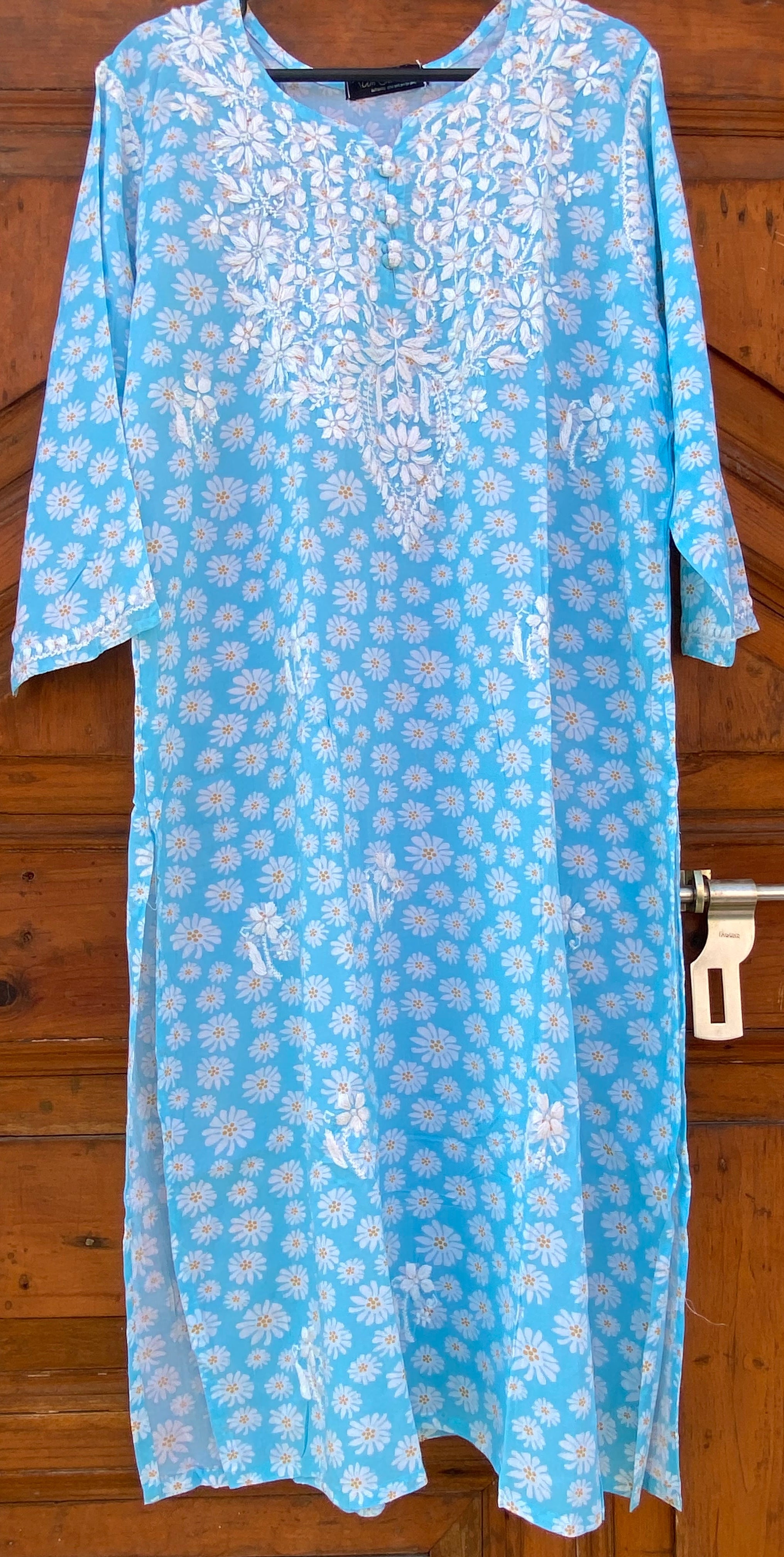 BLUE MODAL PRINTED CHIKANKARI KURTI