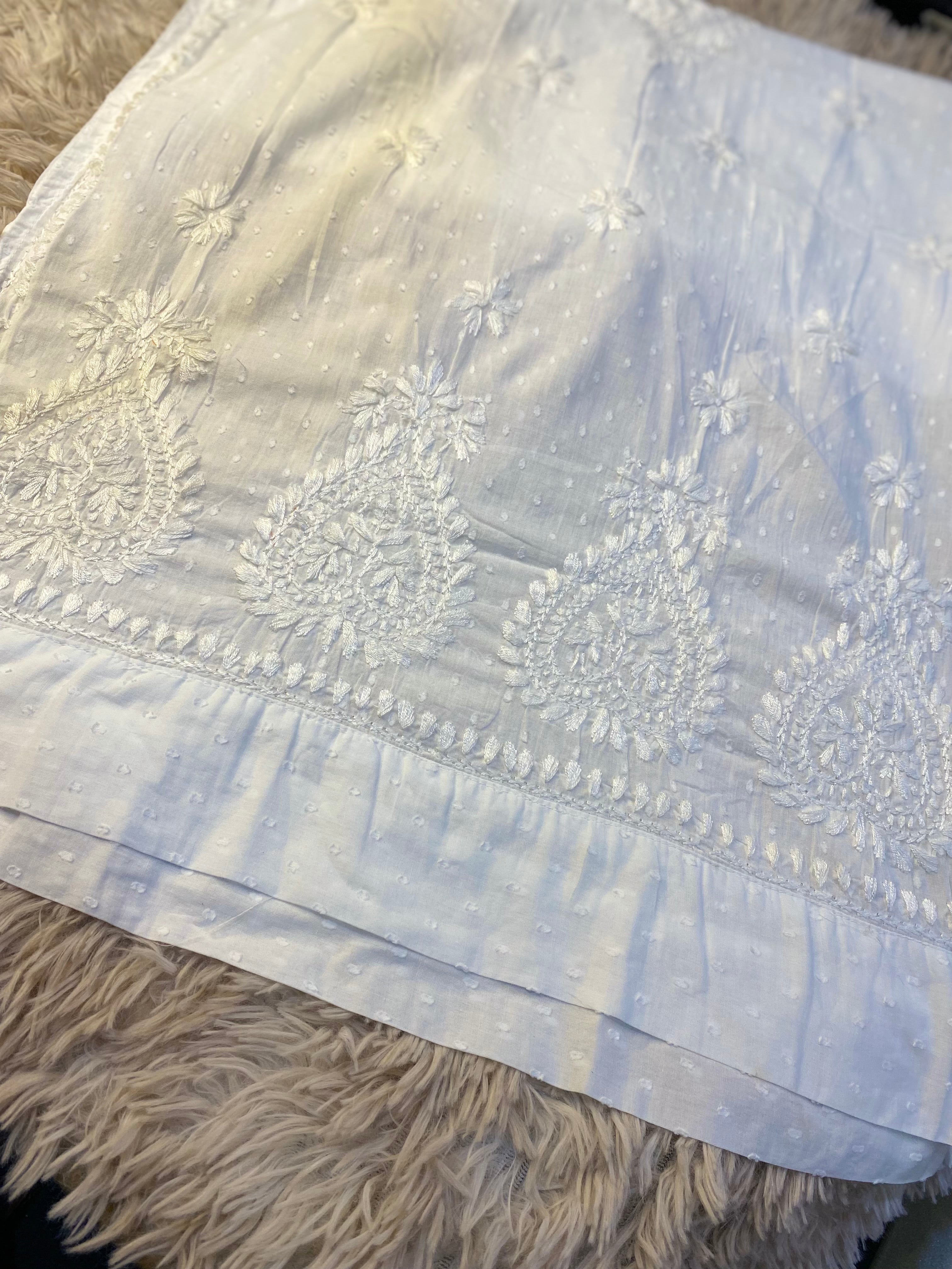 Saiyaara White Hand Chikankari Straight Kurti in Cotton Dobby with Crochet Button