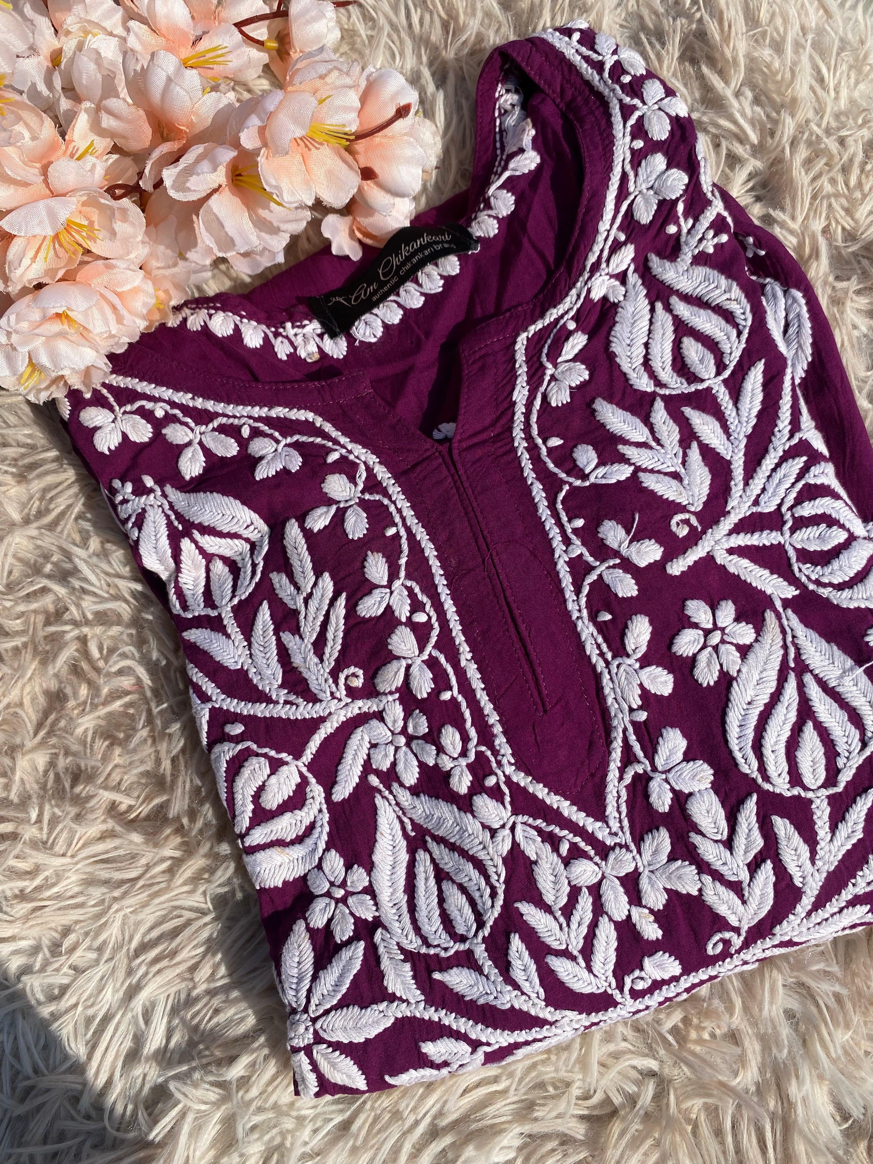 PURPLE MODAL CHIKANKARI KURTI