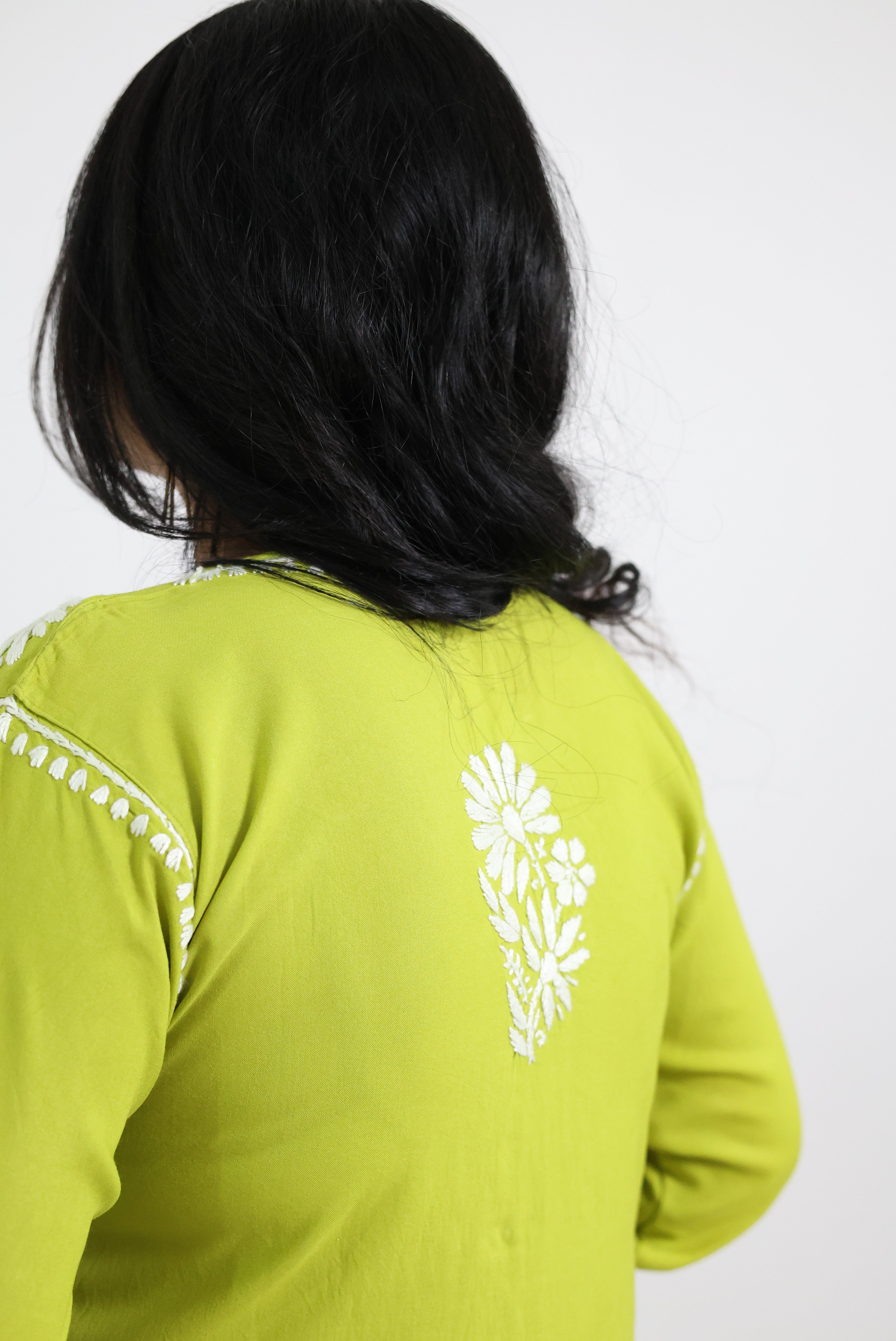 Anaya Neon Green Rayon Hand-Embroidered Lucknowi Chikankari Kurti for Women