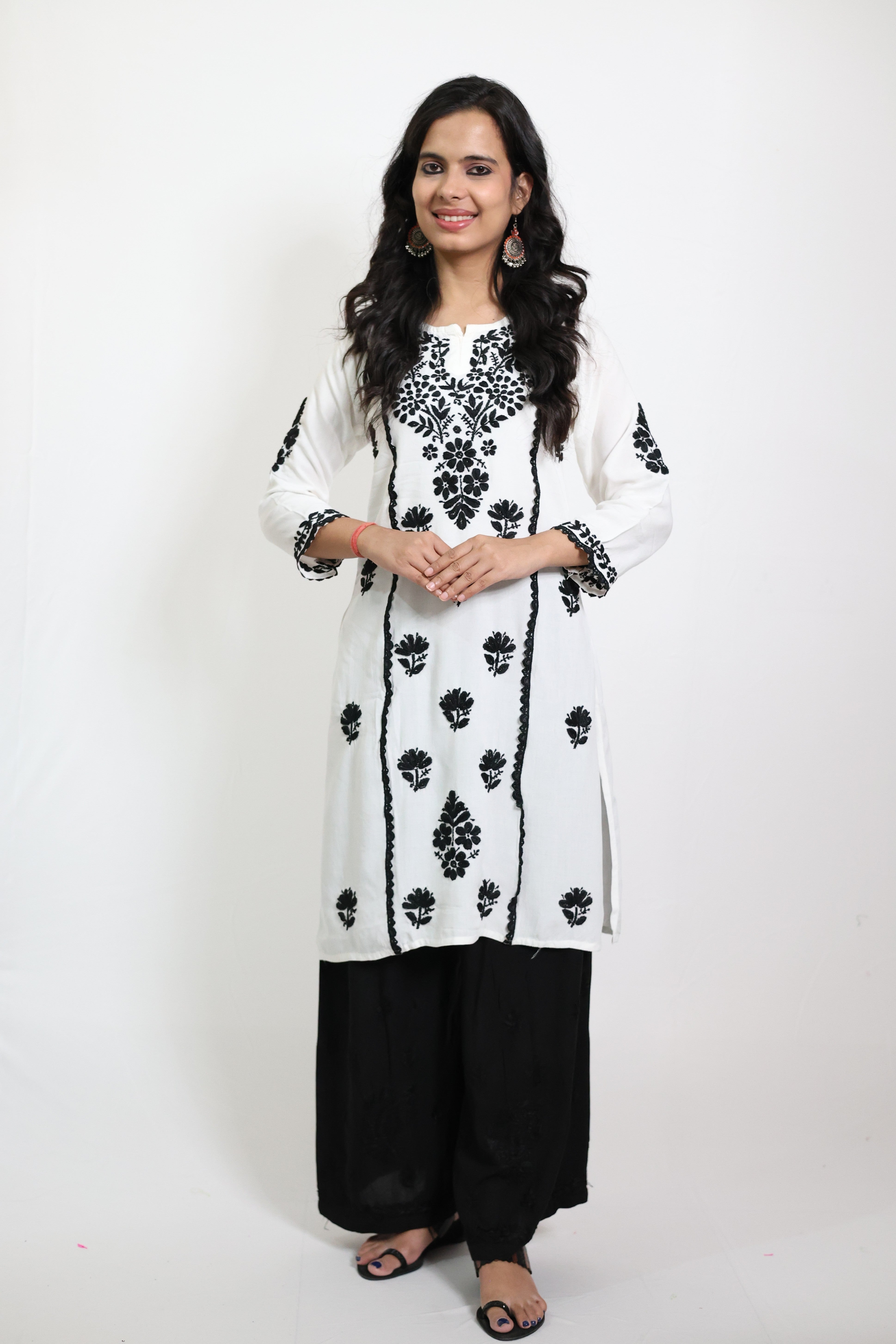 Anusha White Modal Cotton Hand-Embroidered Lucknowi Chikankari Short Kurti for Women