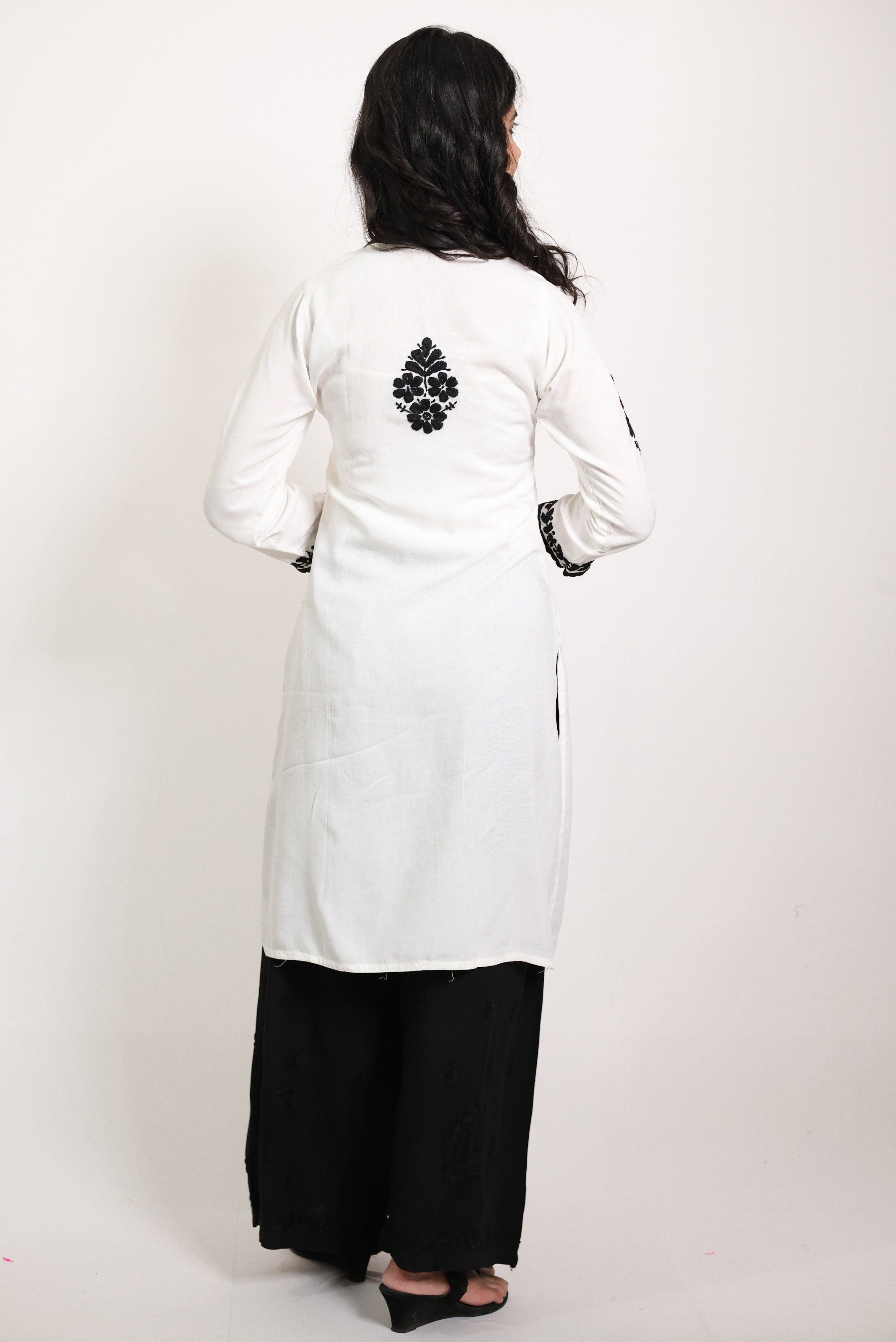 Anusha White Modal Cotton Hand-Embroidered Lucknowi Chikankari Short Kurti for Women