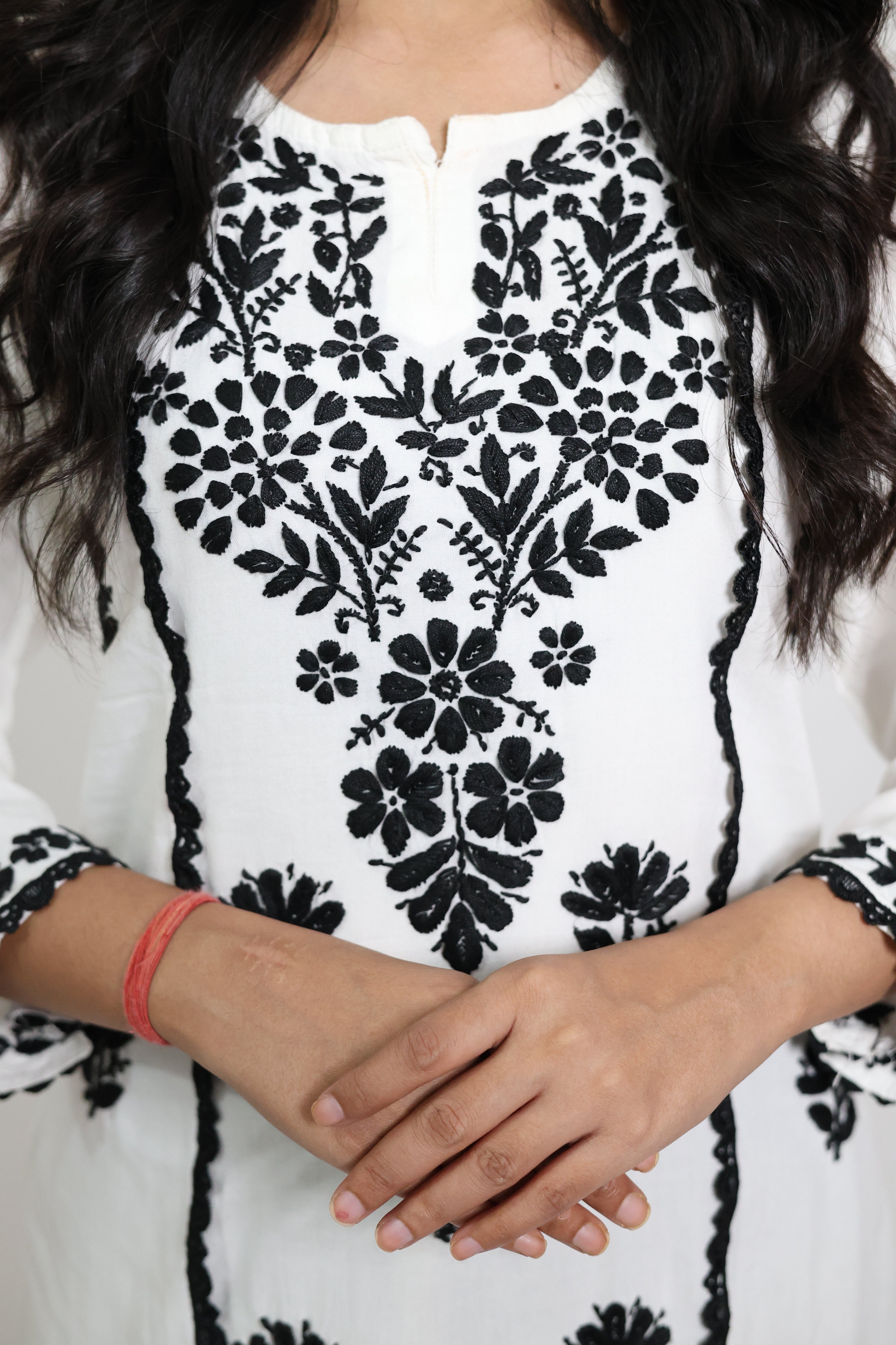 Anusha White Modal Cotton Hand-Embroidered Lucknowi Chikankari Short Kurti for Women