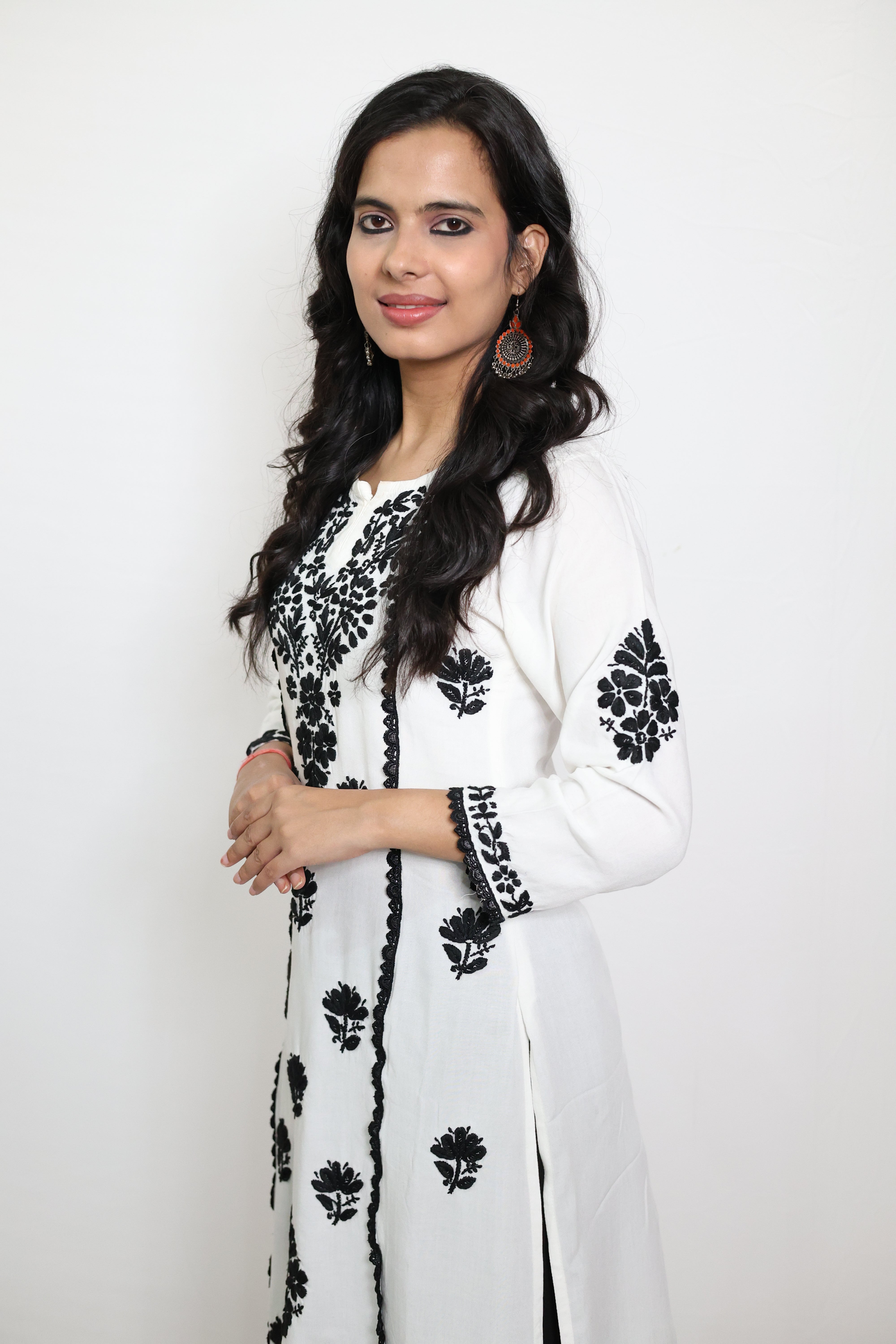 Anusha White Modal Cotton Hand-Embroidered Lucknowi Chikankari Short Kurti for Women