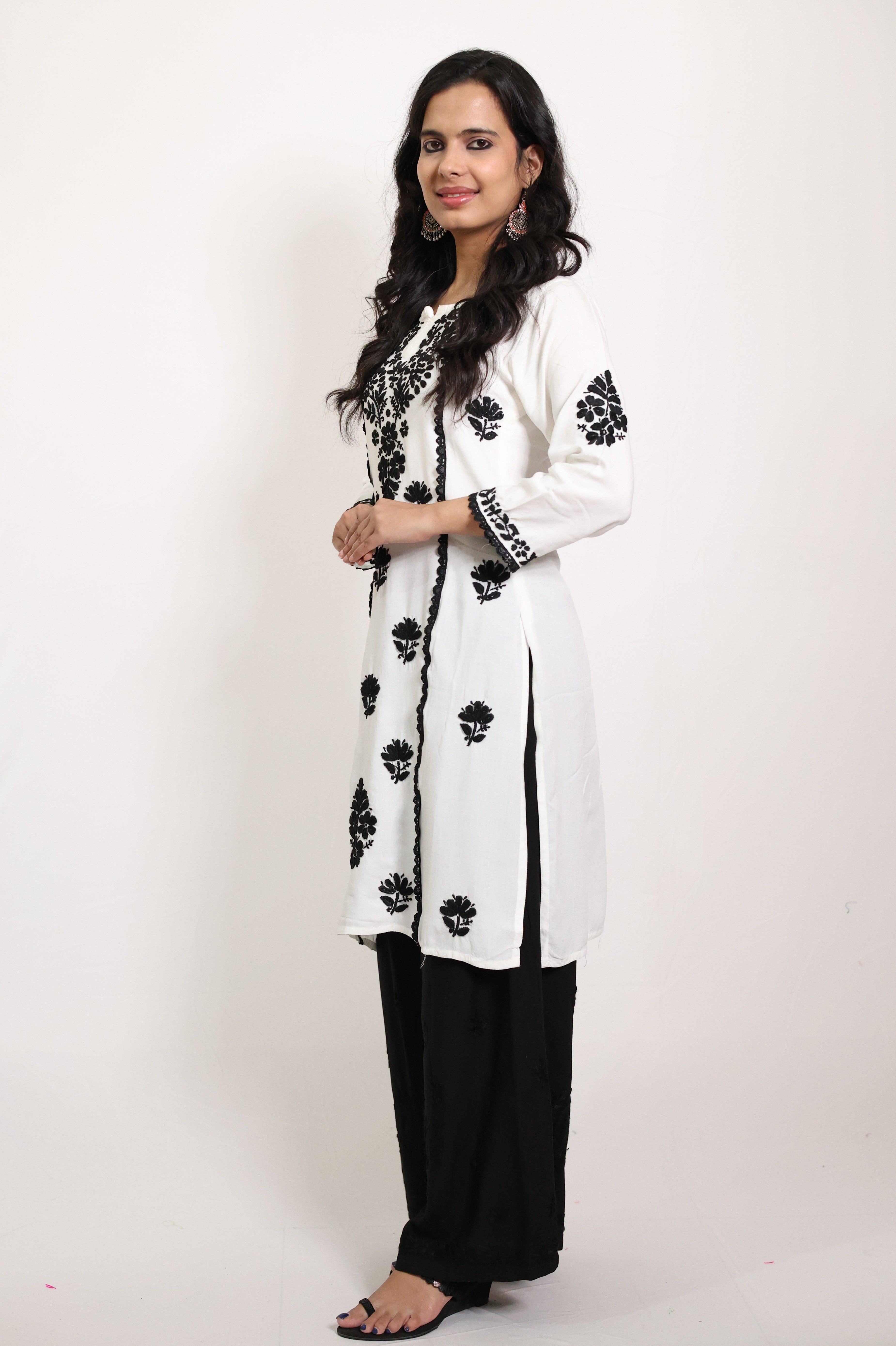 Anusha White Modal Cotton Hand-Embroidered Lucknowi Chikankari Short Kurti for Women