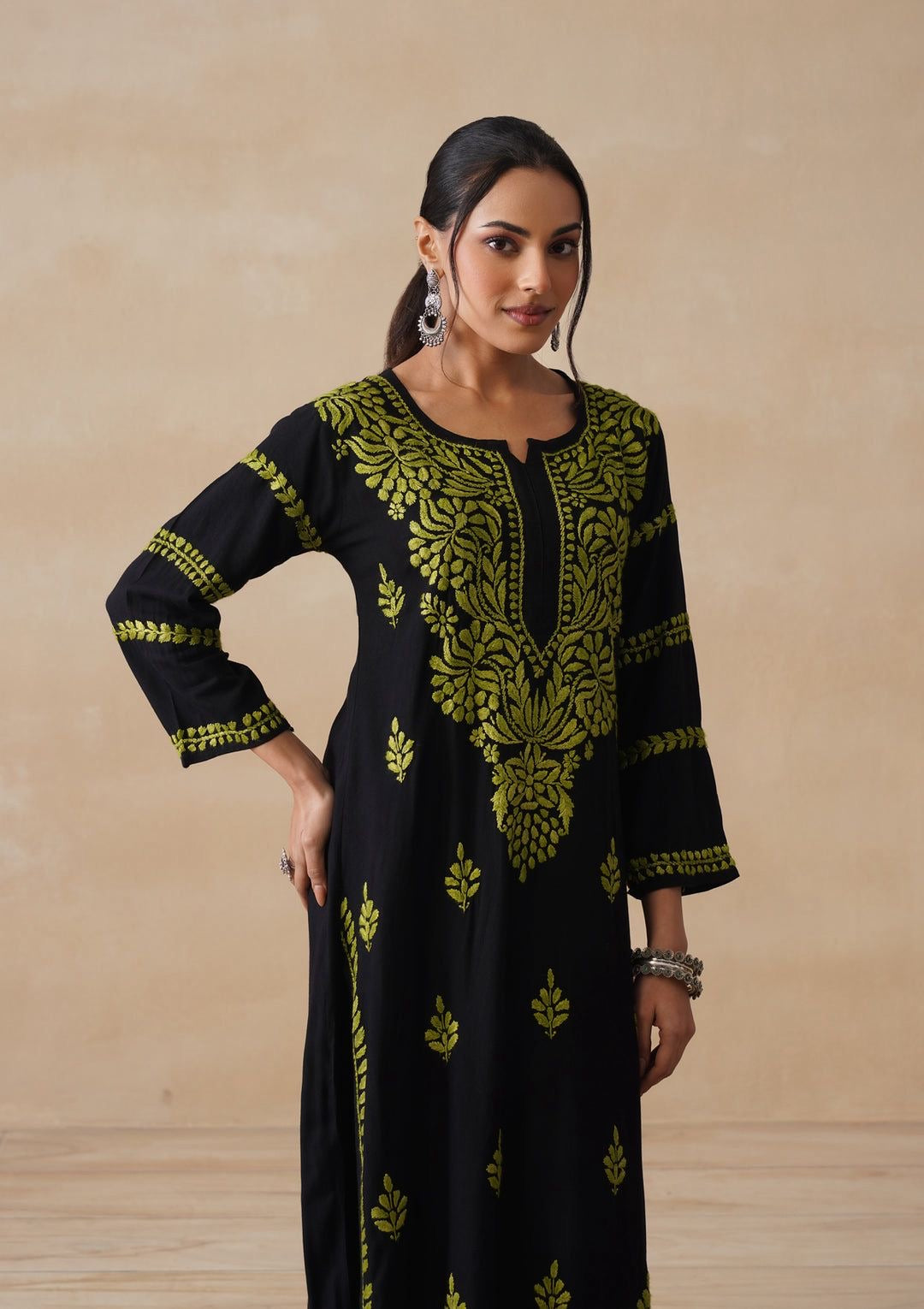 TRENDING CHIKANKARI EMBROIDED KURTI GREEN