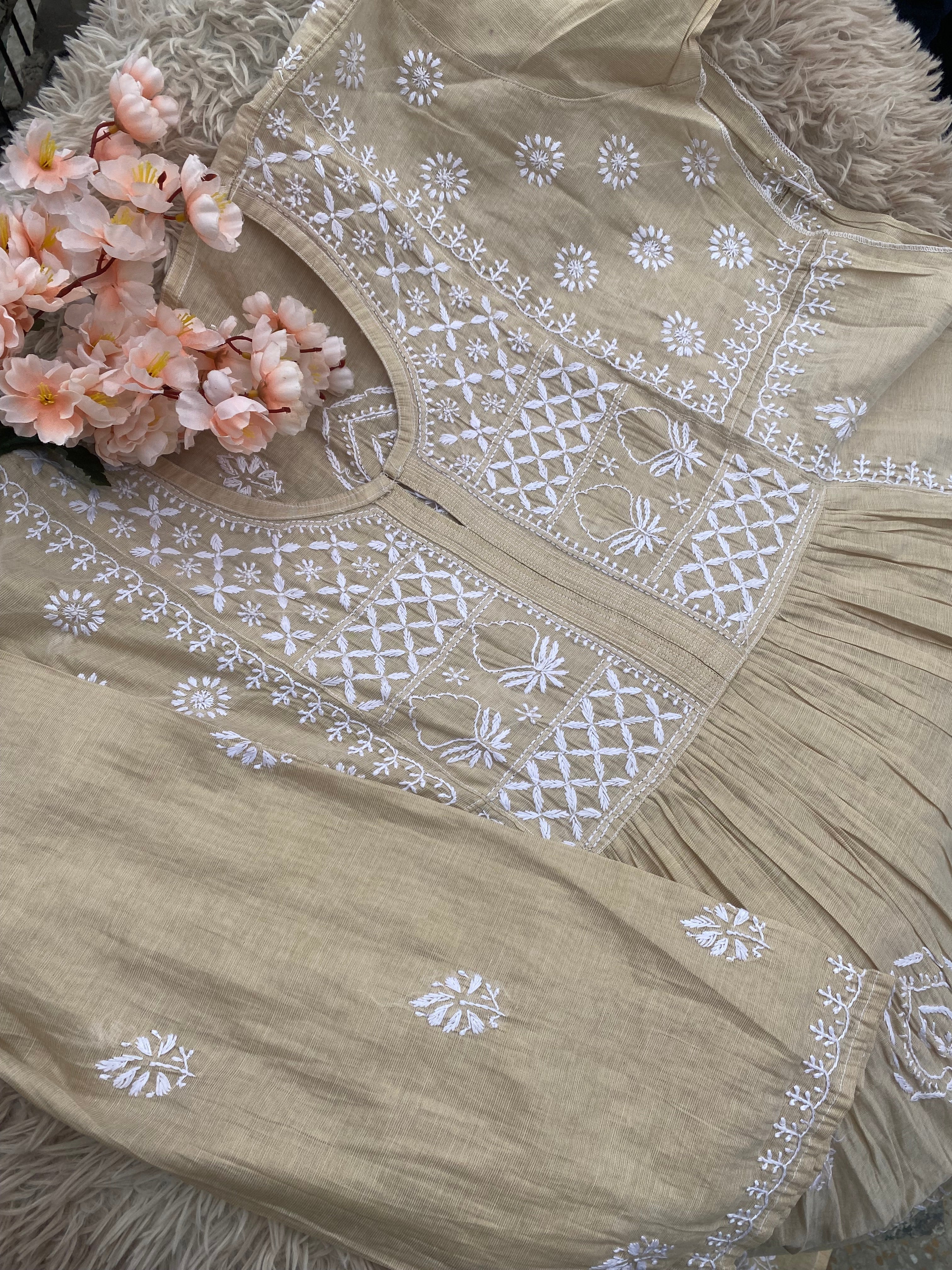 Beige UnStitched Tissue Silk anarkali Piece with Dupatta