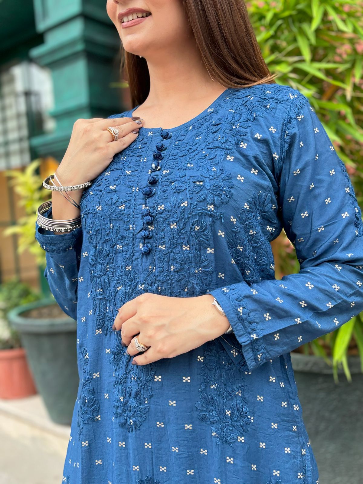 CHANDERI PREMIUM-BLUE CHIKANKARI SET