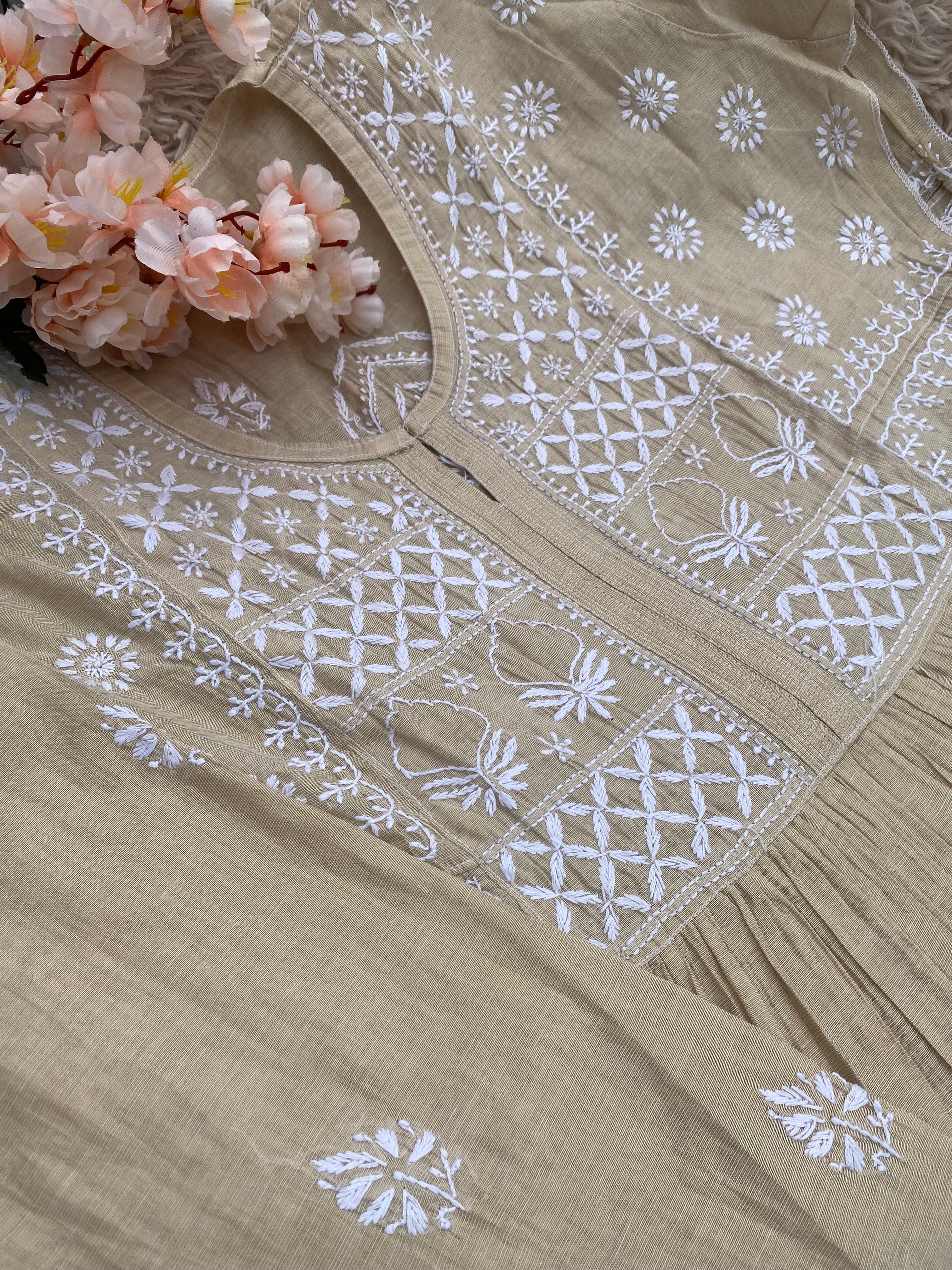 Beige UnStitched Tissue Silk anarkali Piece with Dupatta