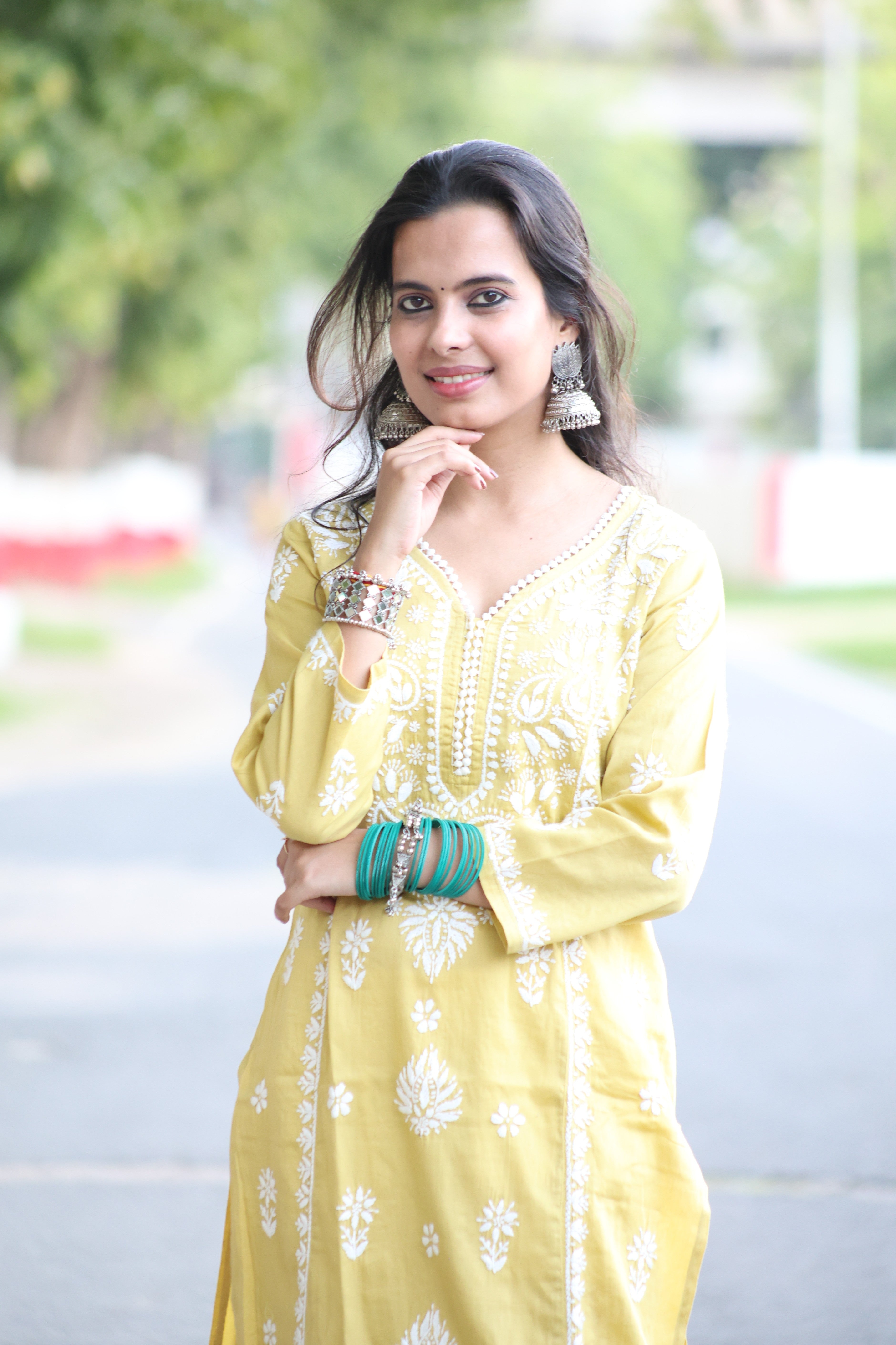 Green Jaam Cotton Hand-Embroidered Lucknowi Chikankari Kurta Set