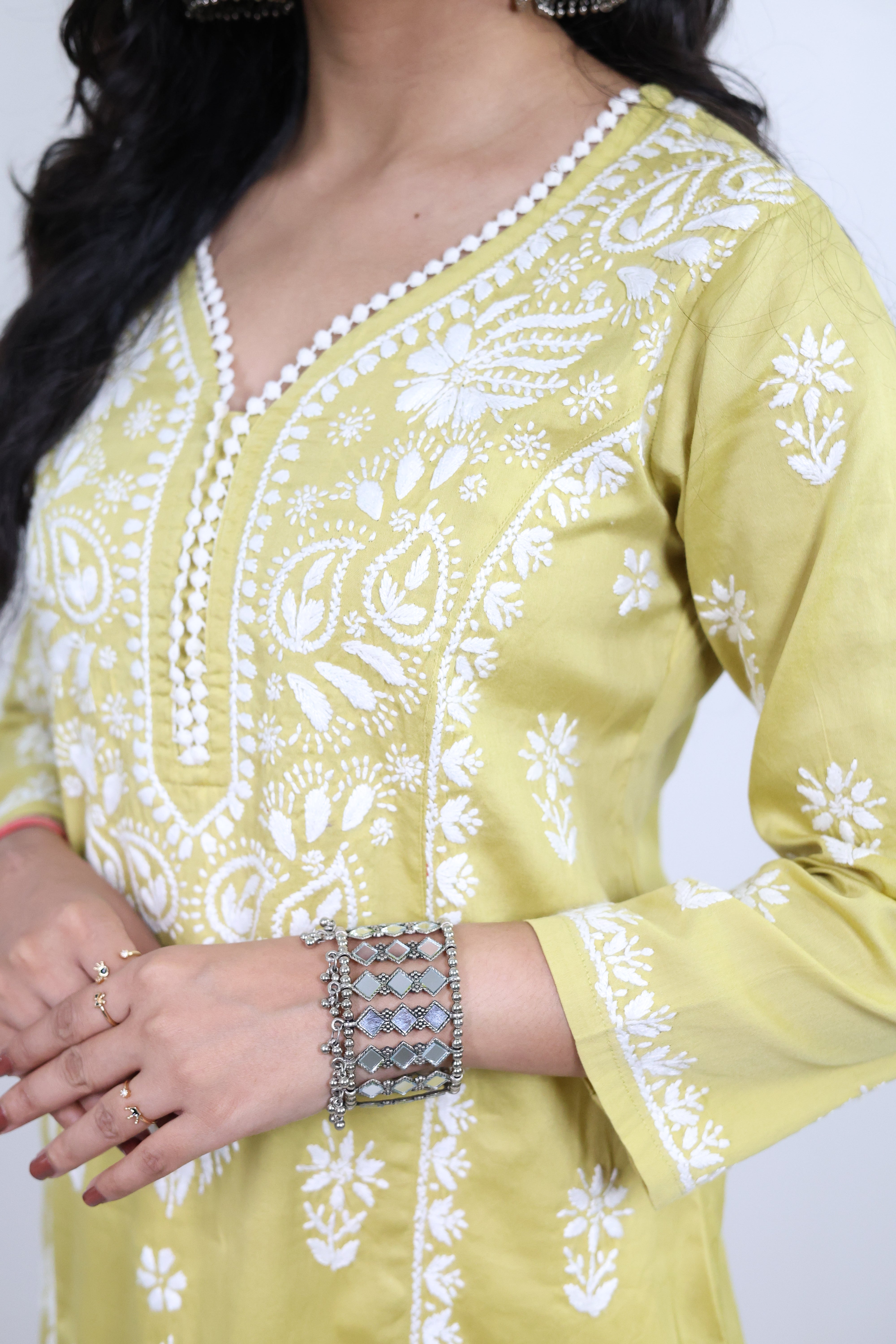 Green Jaam Cotton Hand-Embroidered Lucknowi Chikankari Kurta Set