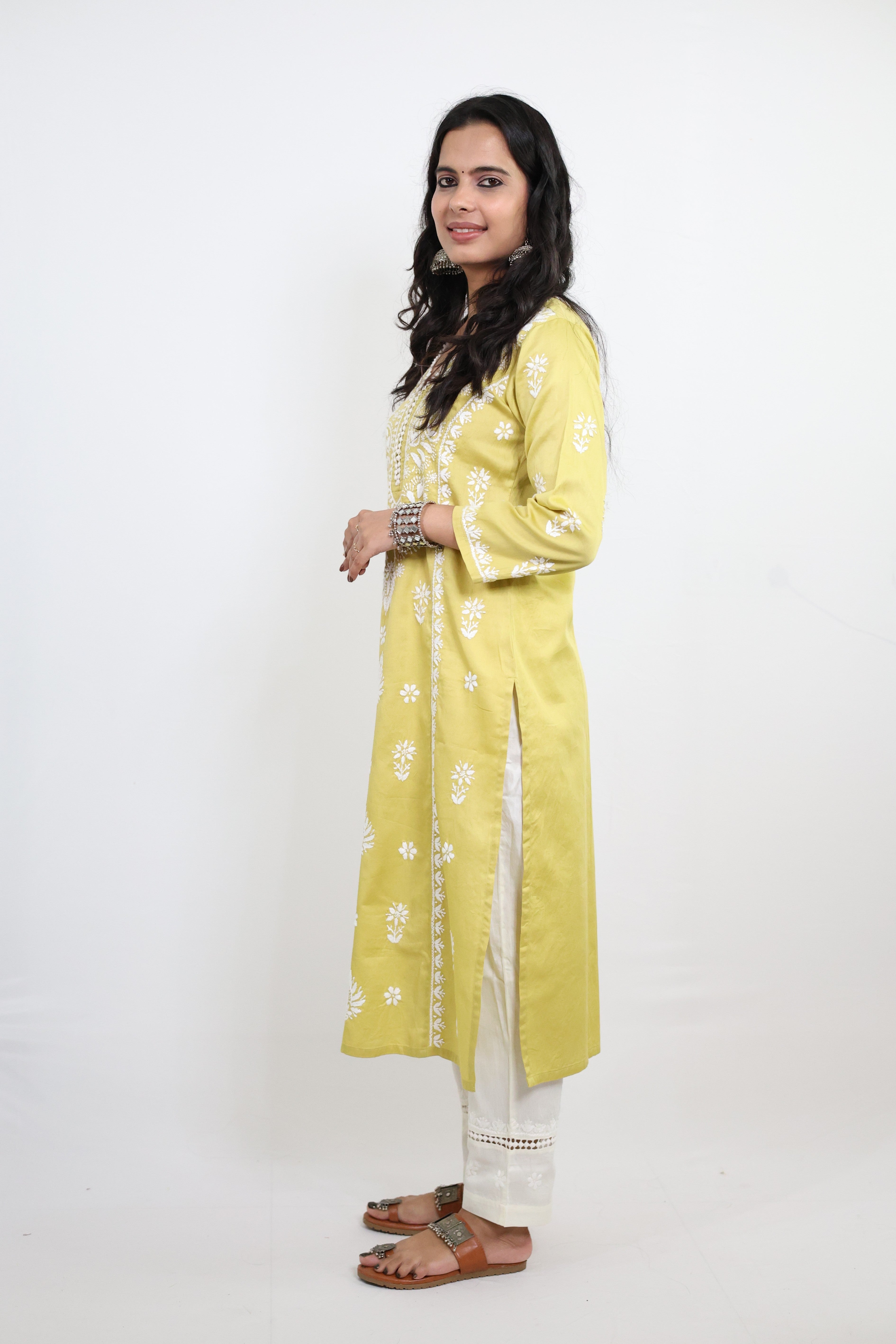 Green Jaam Cotton Hand-Embroidered Lucknowi Chikankari Kurta Set
