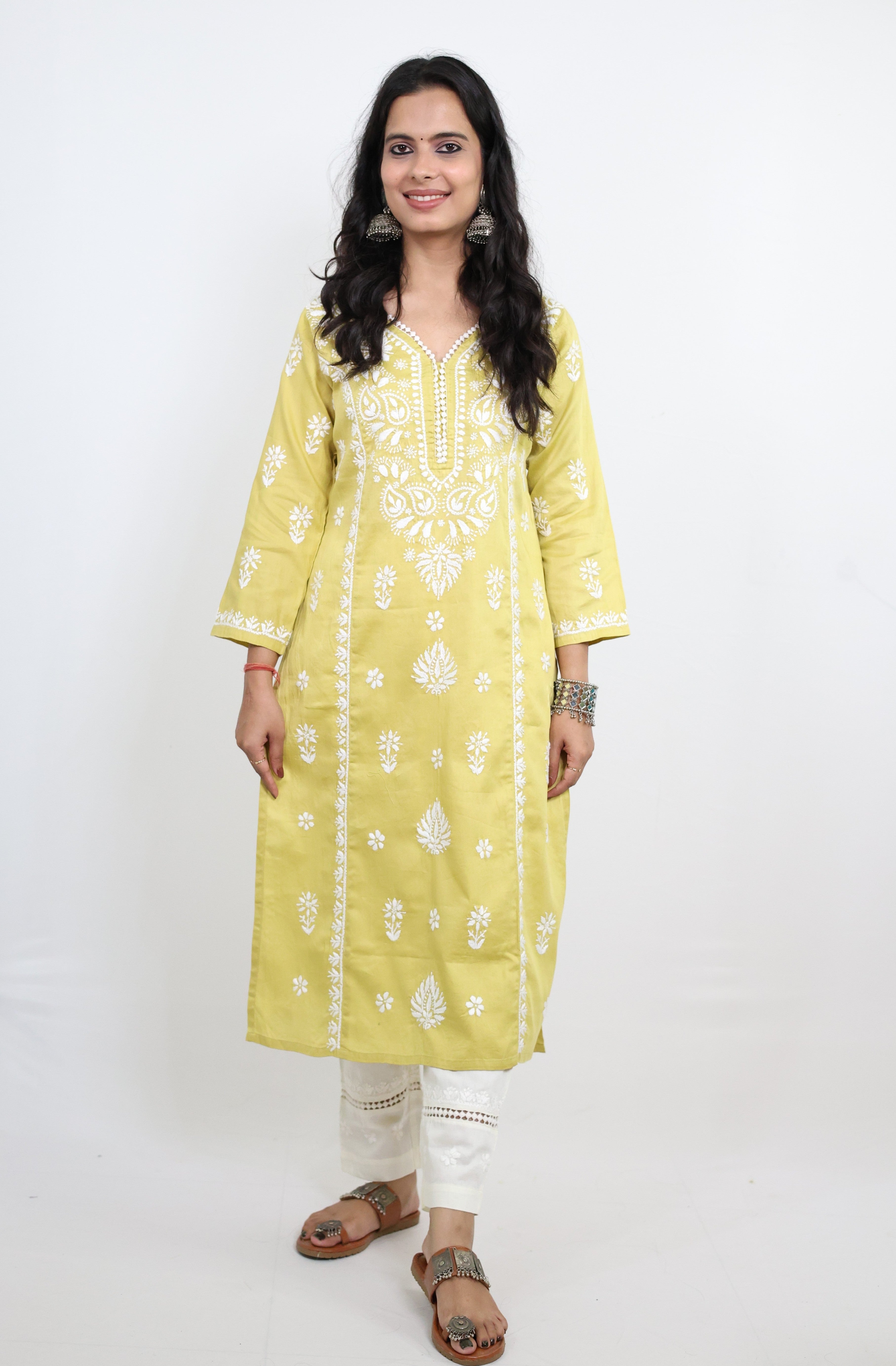 Green Jaam Cotton Hand-Embroidered Lucknowi Chikankari Kurta Set