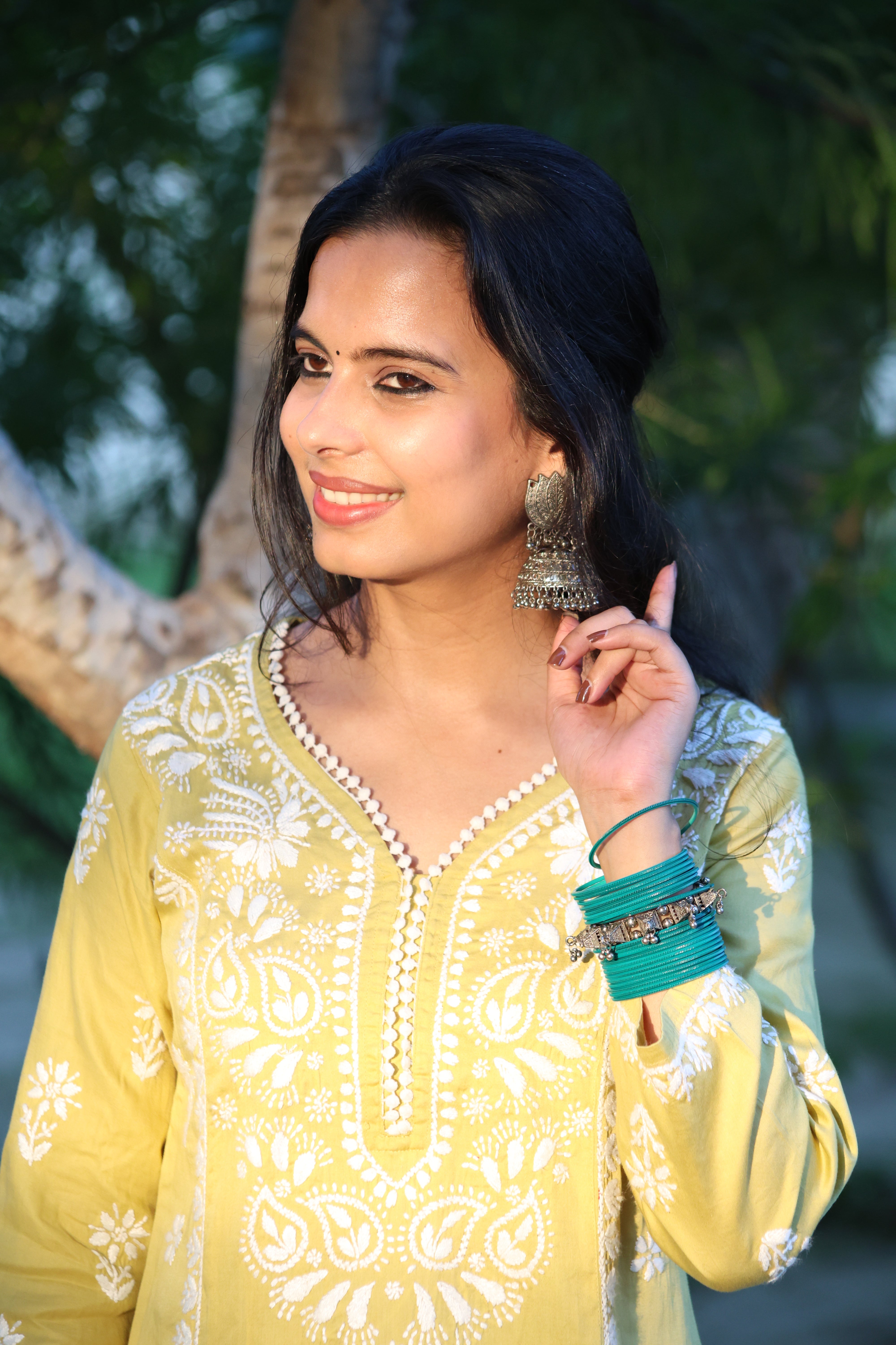 Green Jaam Cotton Hand-Embroidered Lucknowi Chikankari Kurta Set