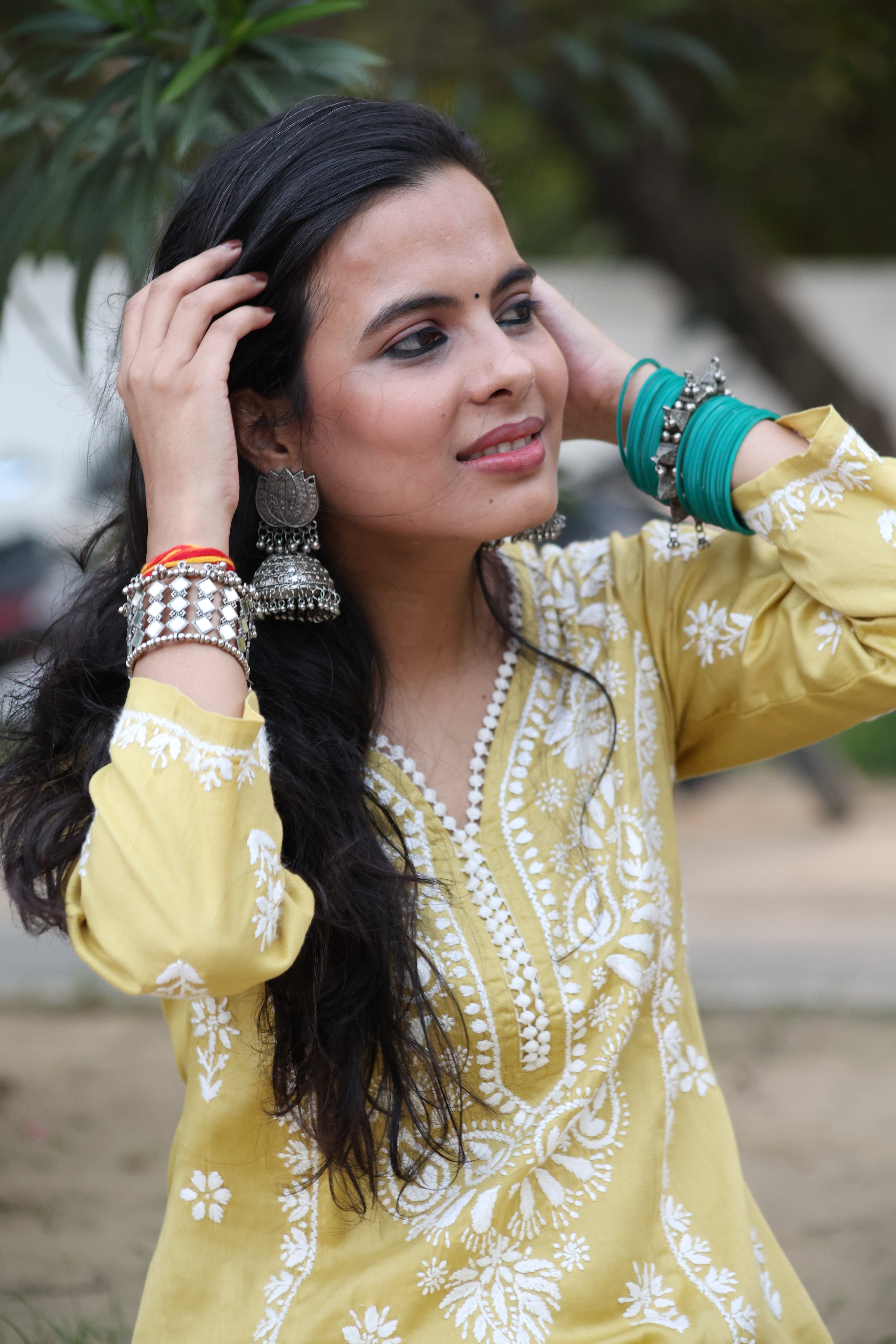 Green Jaam Cotton Hand-Embroidered Lucknowi Chikankari Kurta Set