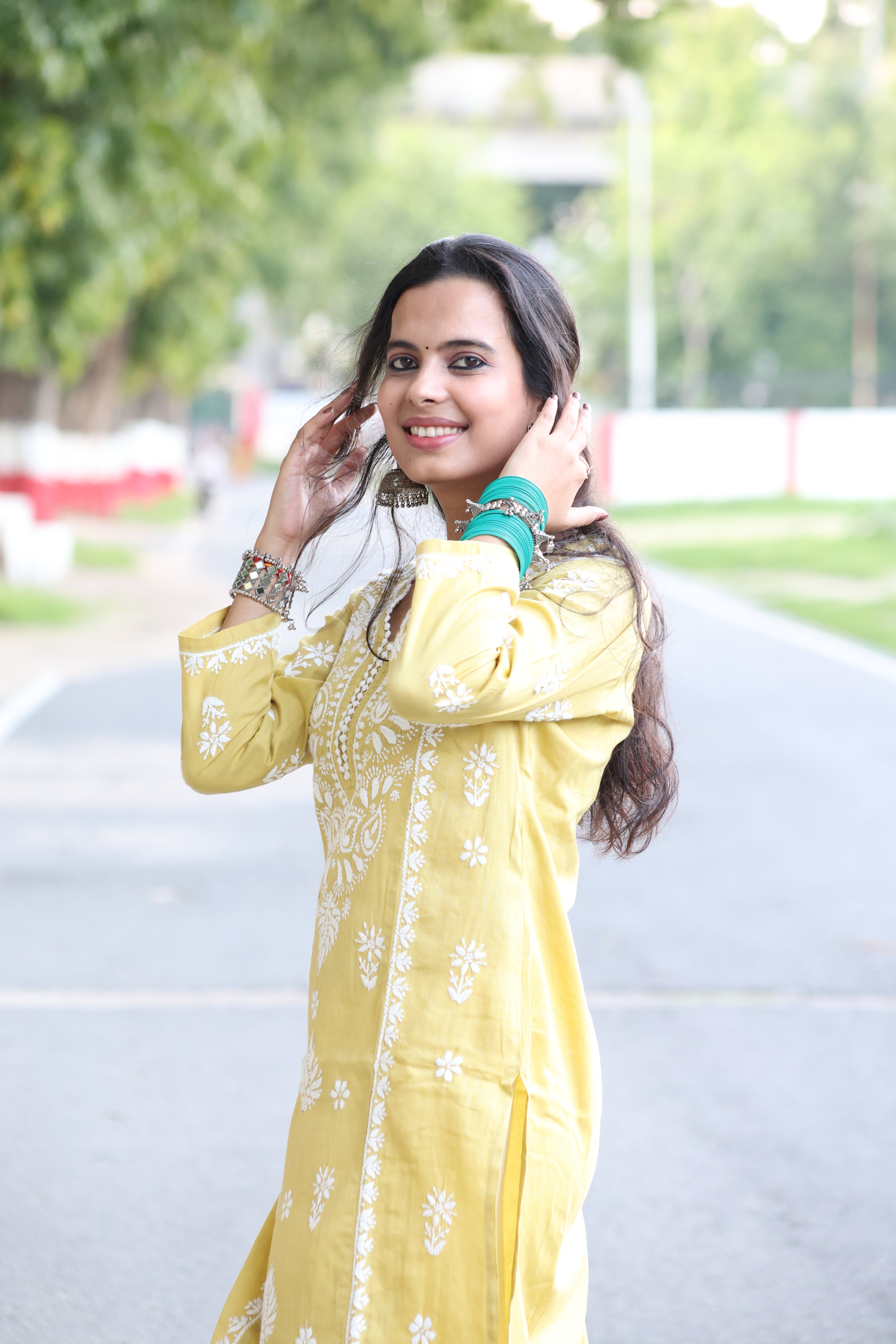 Green Jaam Cotton Hand-Embroidered Lucknowi Chikankari Kurta Set