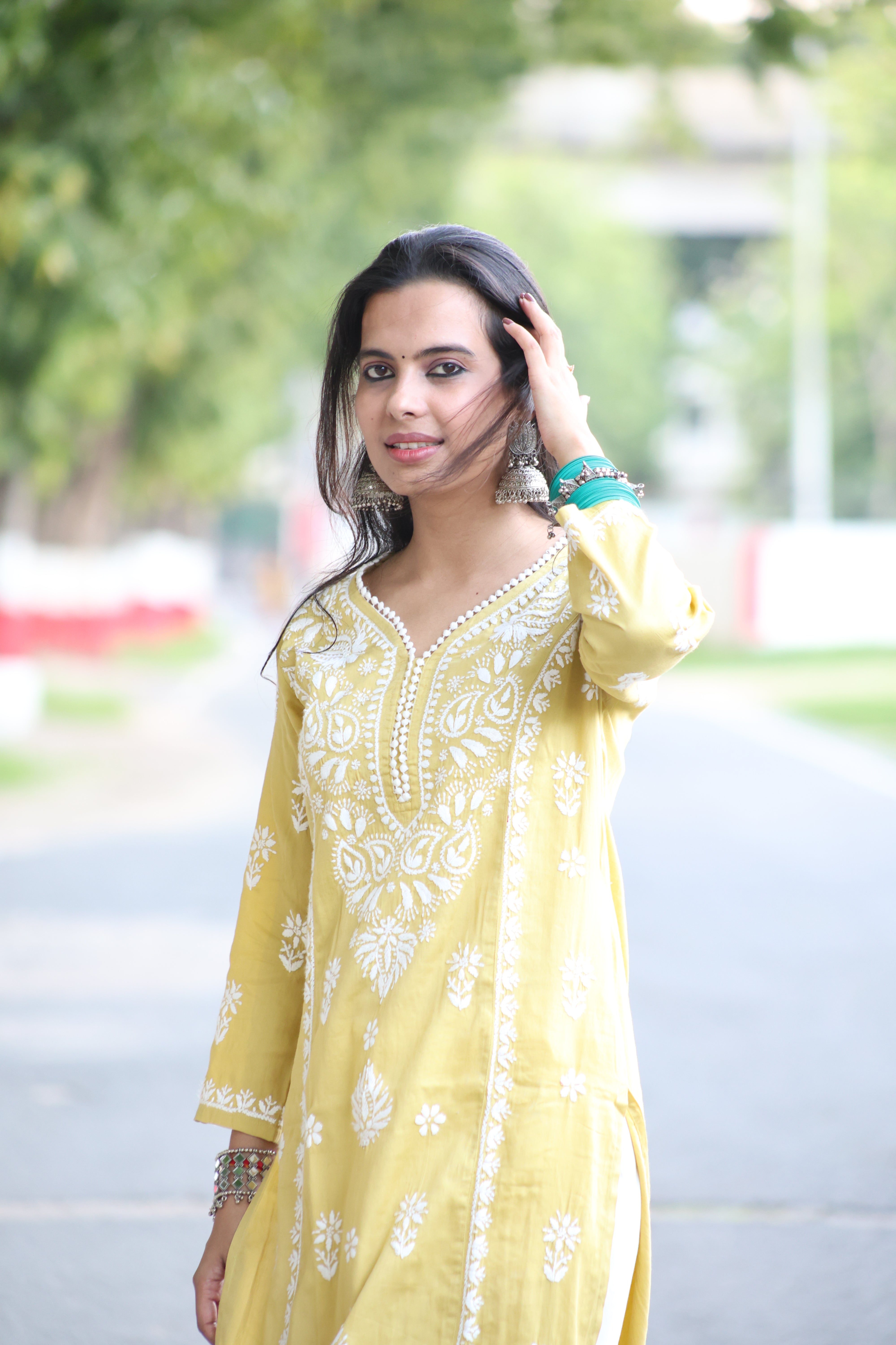 Green Jaam Cotton Hand-Embroidered Lucknowi Chikankari Kurta Set