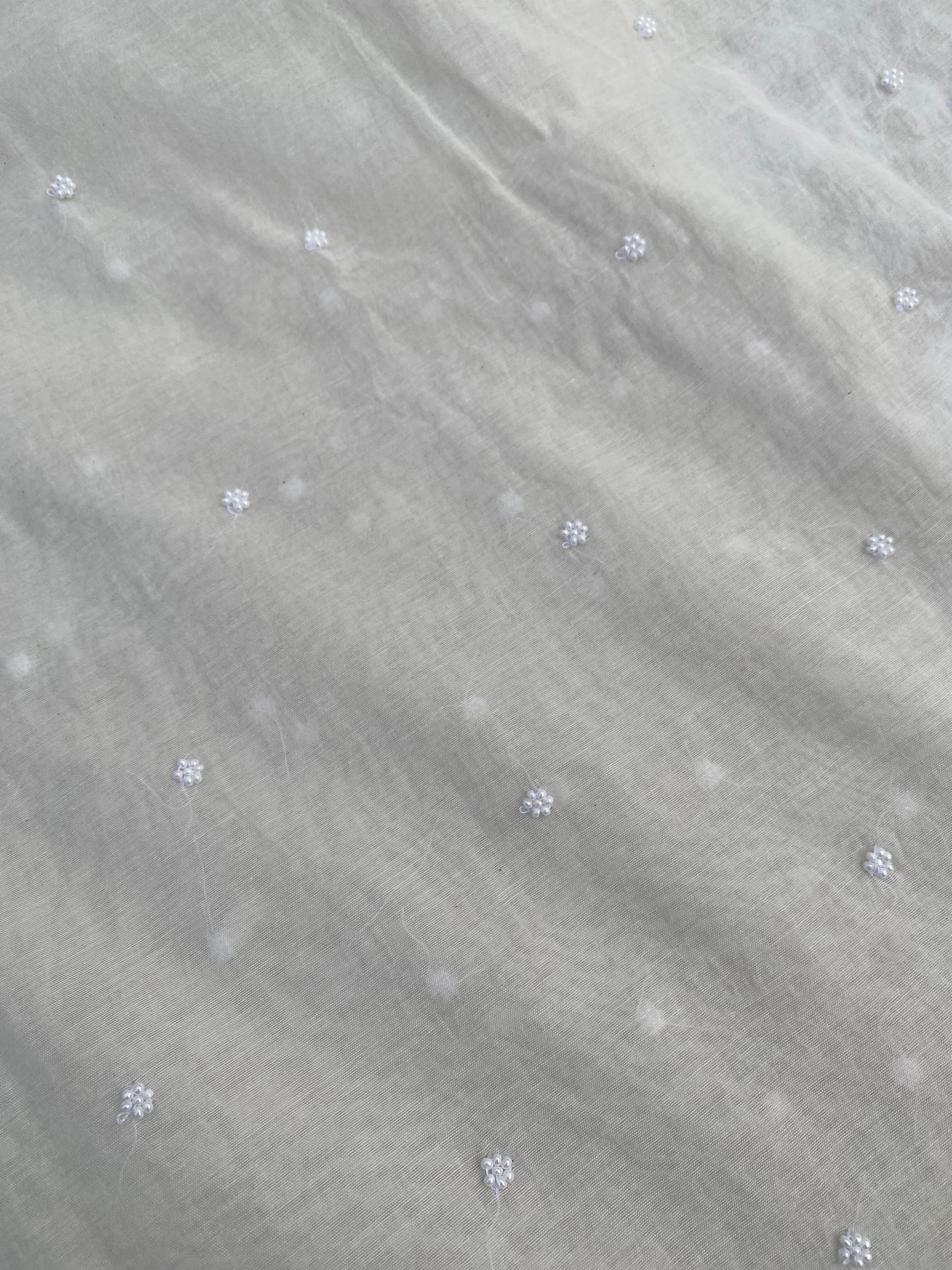 WHITE MUL CHANDERI UNSTITCHED KURTI WITH DUPATTA SET