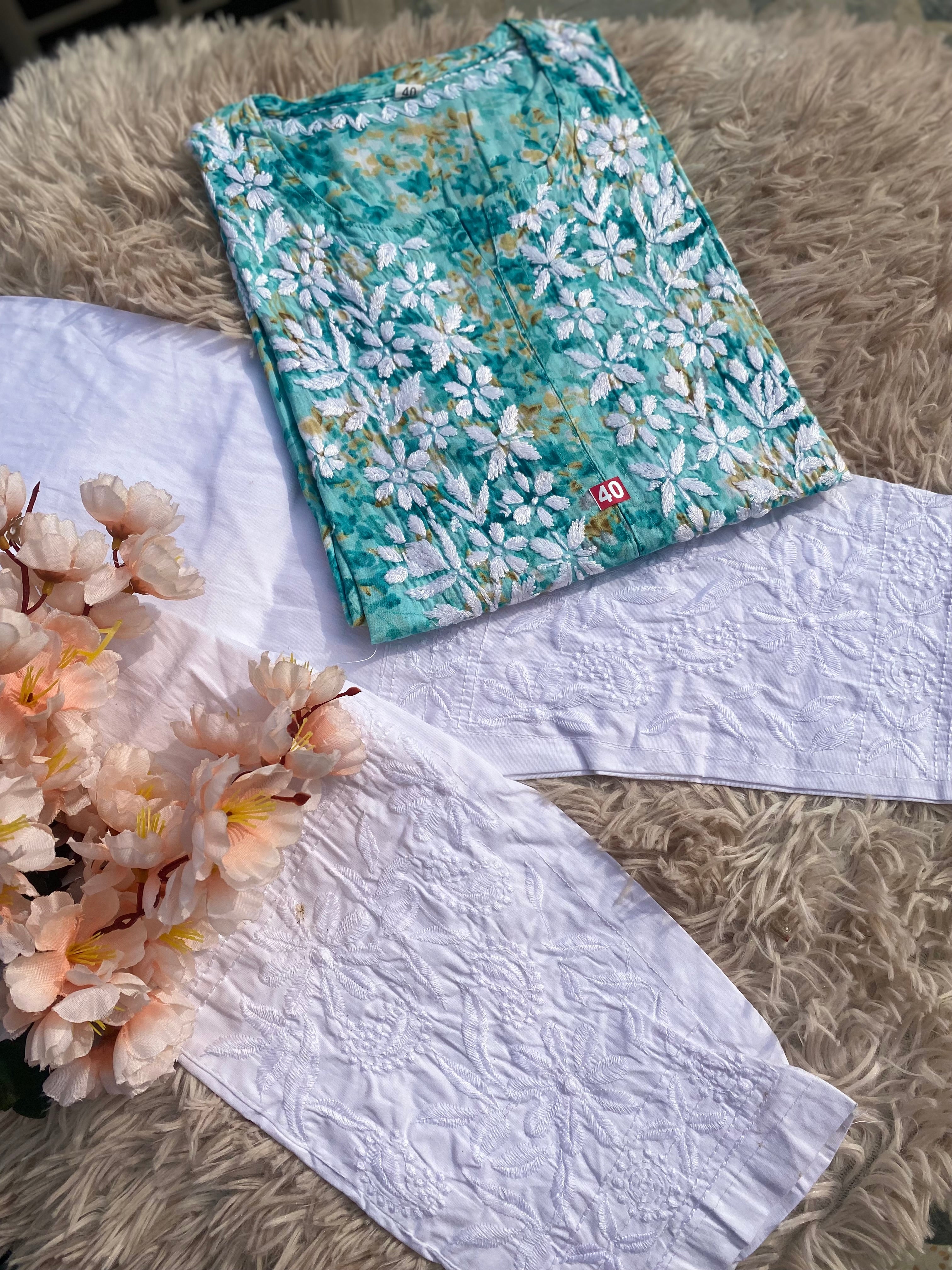 NETRA PRINTED AQUA GREEN SET