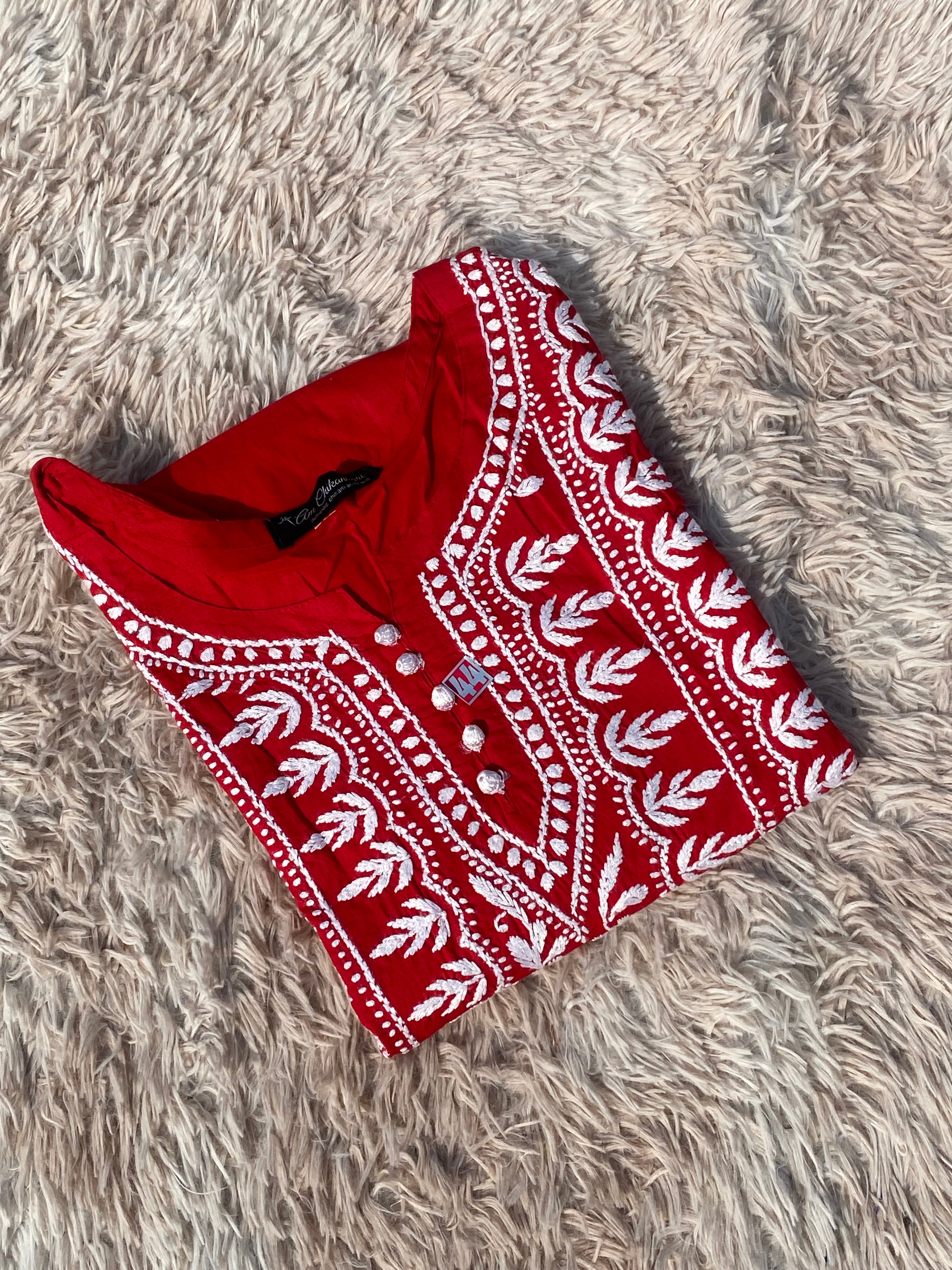 RED CROCHET BUTTON KURTI