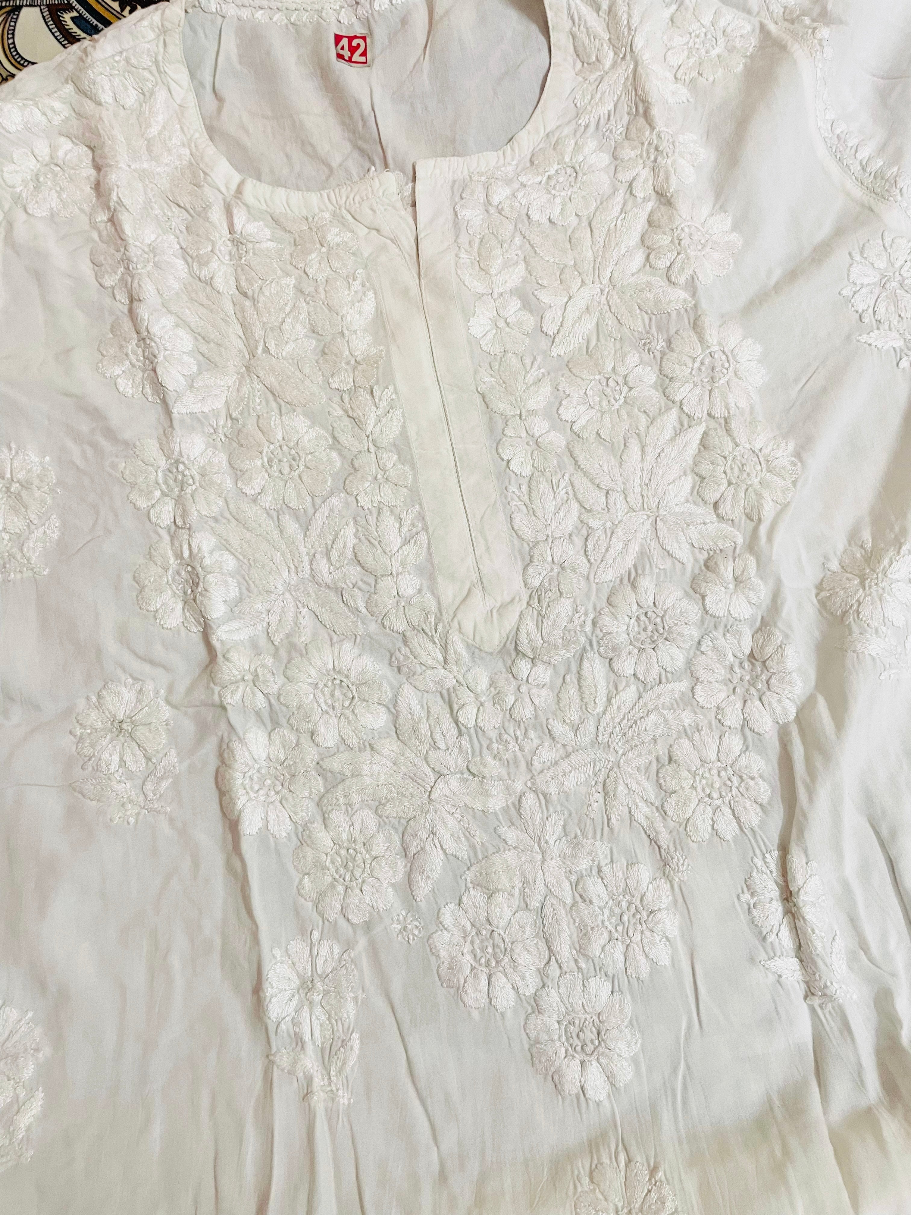 SNEHA WHITE MODAL CHIKANKARI SETS