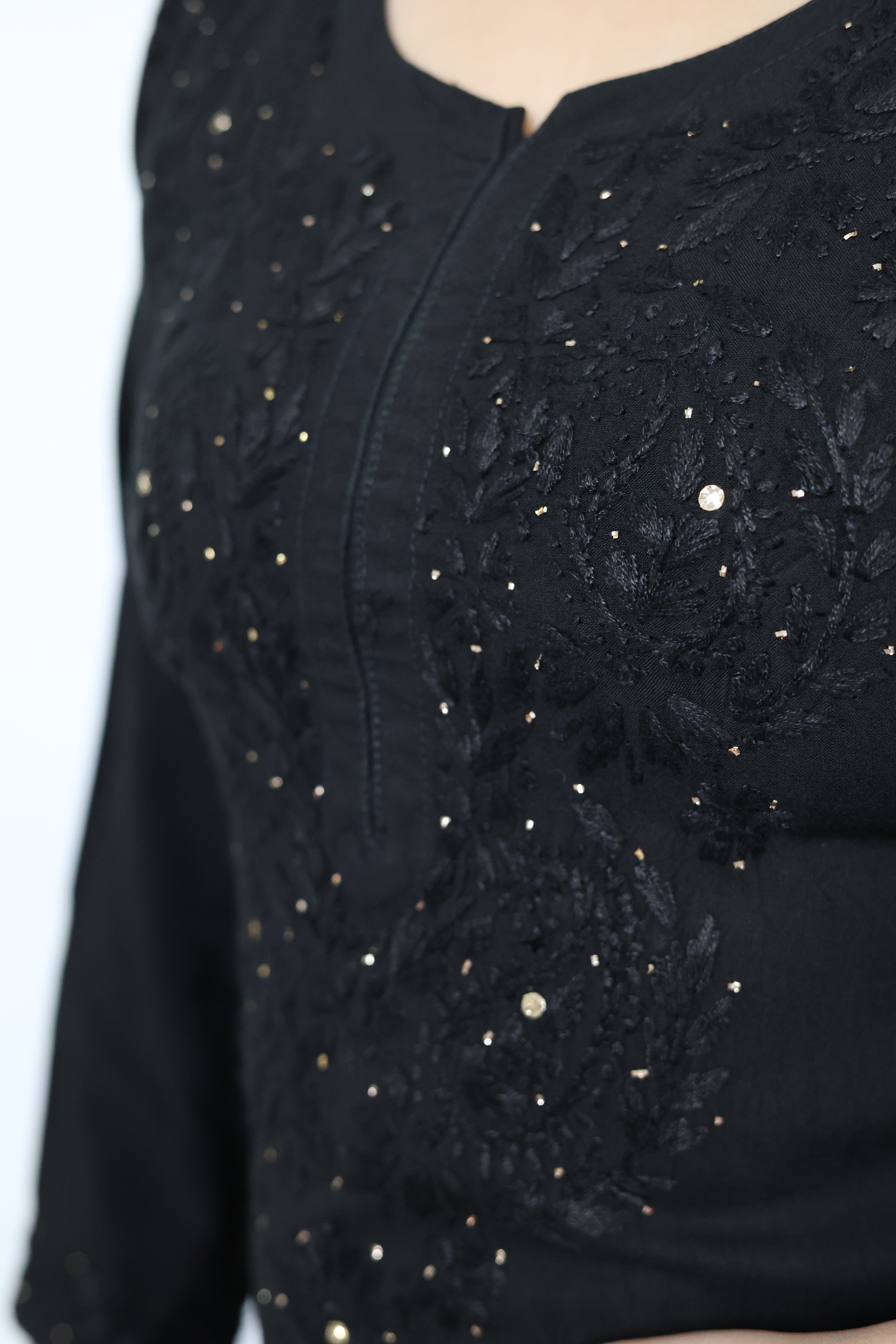 Fiza Black Rayon Mukaish Hand-Embroidered Lucknowi Chikankari Kurta Pant Set
