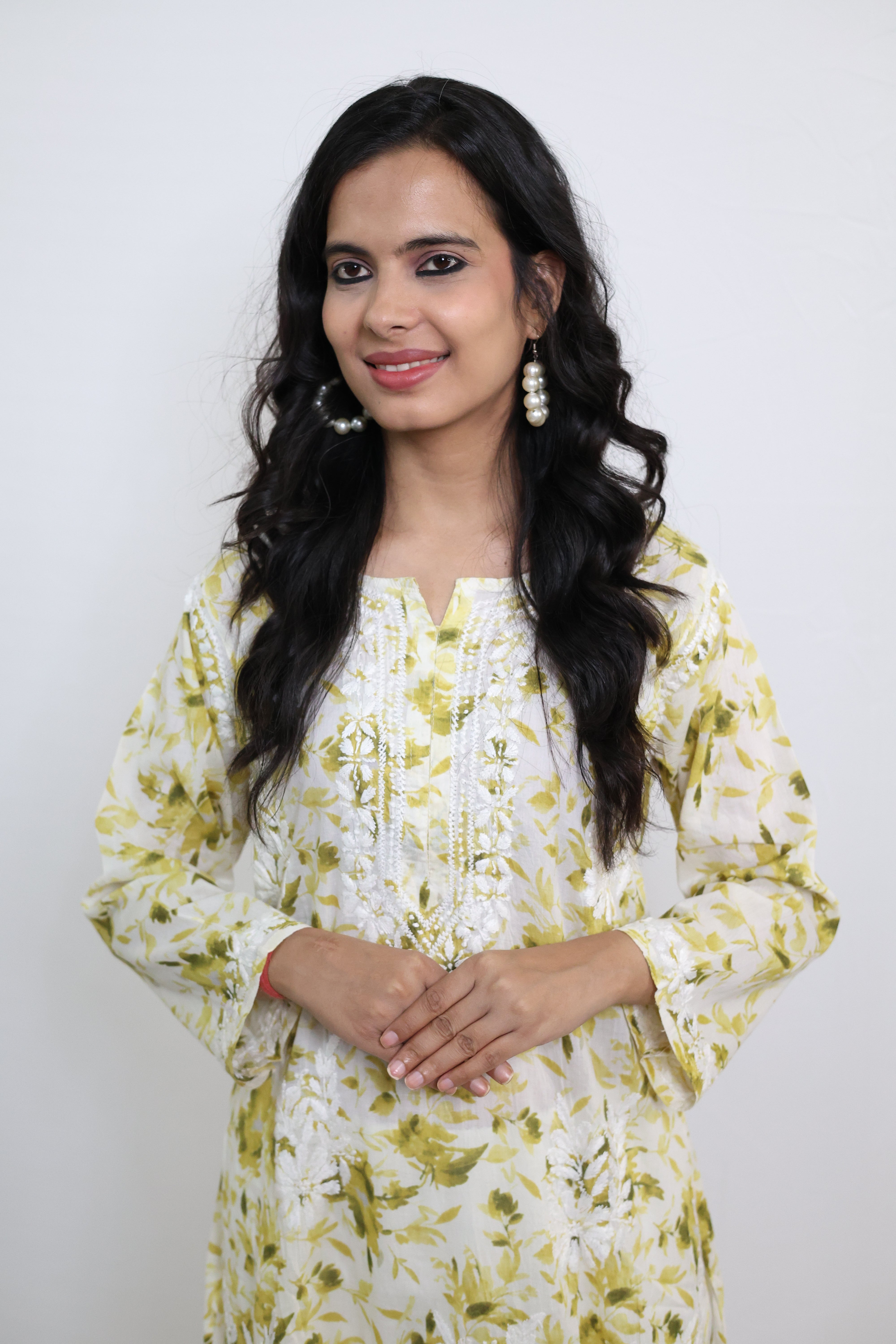 Flower Green Mulmul Cotton Hand-Embroidered Lucknowi Chikankari Kurta Set