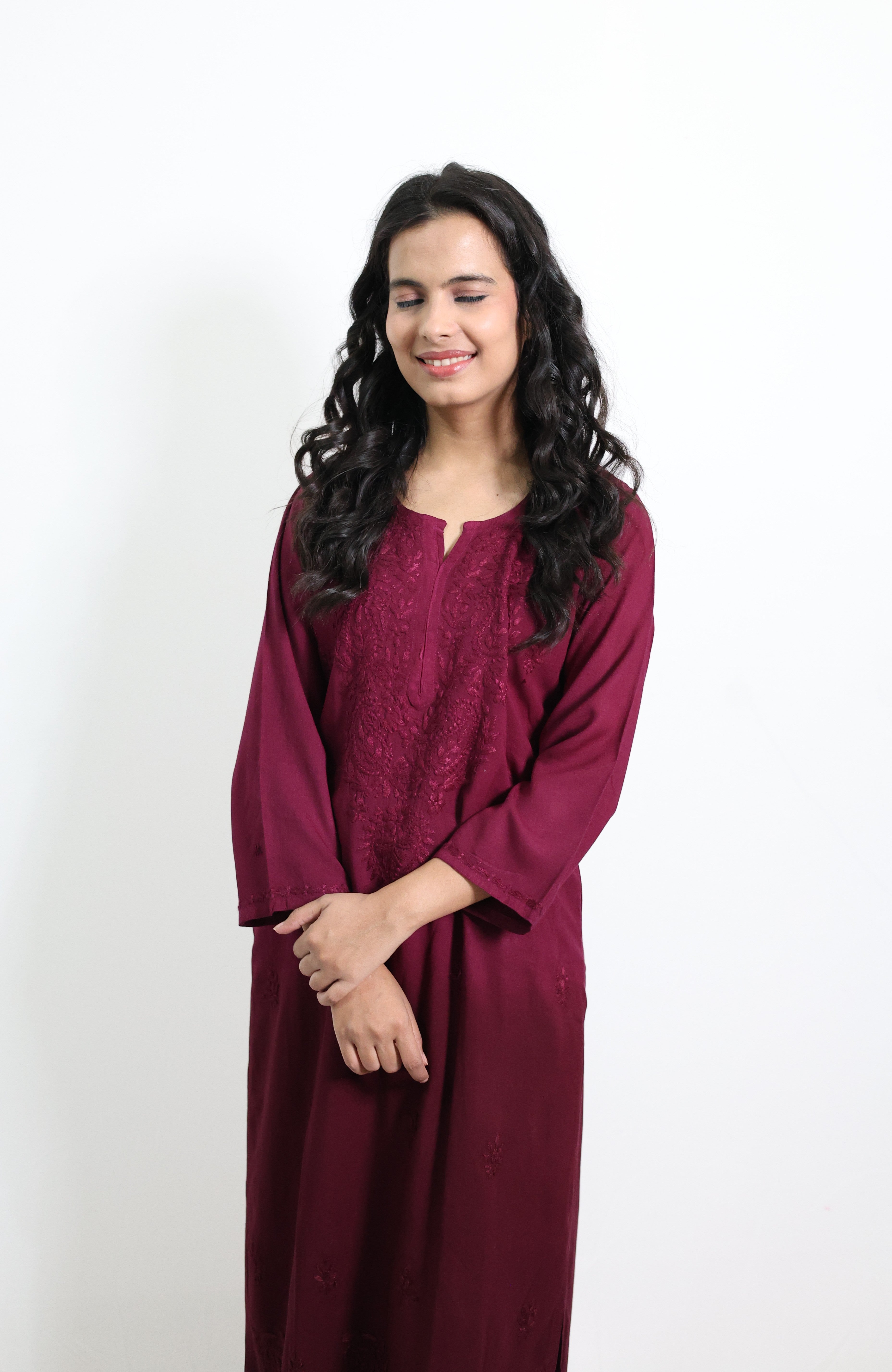 Gunjan Purple Rayon Hand-Embroidered Lucknowi Chikankari Kurta Set with Dupatta